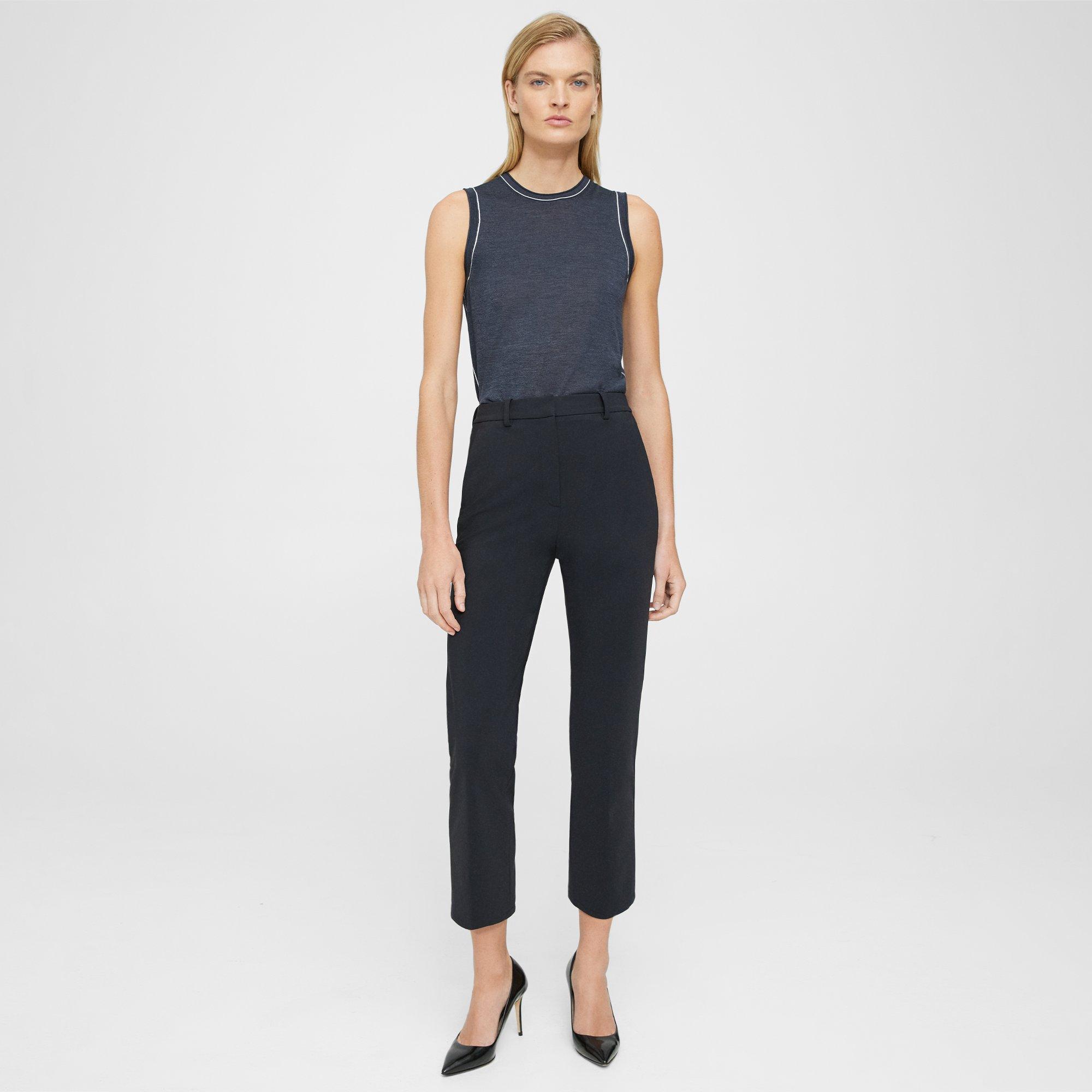 Theory Cropped High-waist Pant In Precision Ponte In Black