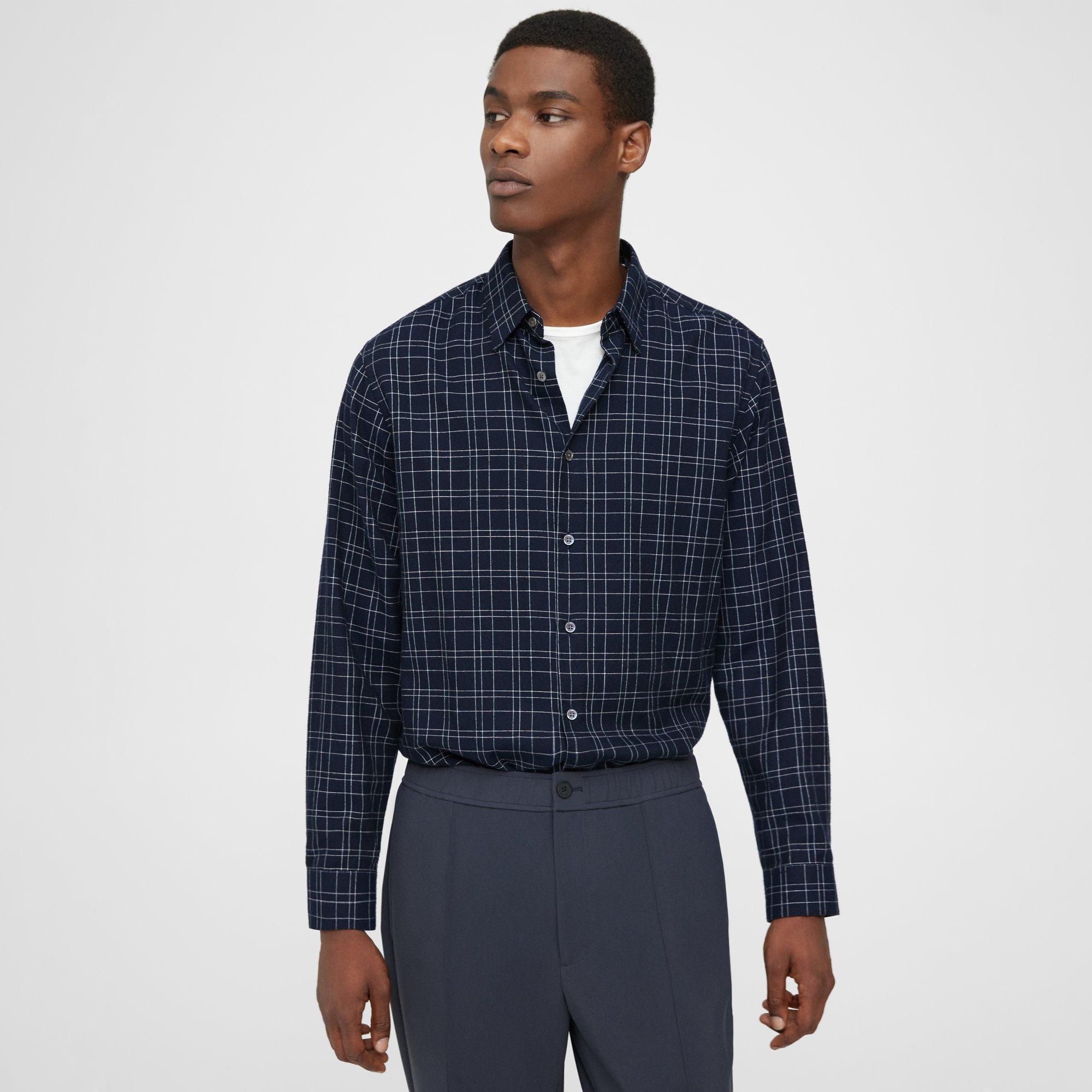 Theory Irving Shirt In Grid Cotton In Baltic Multi