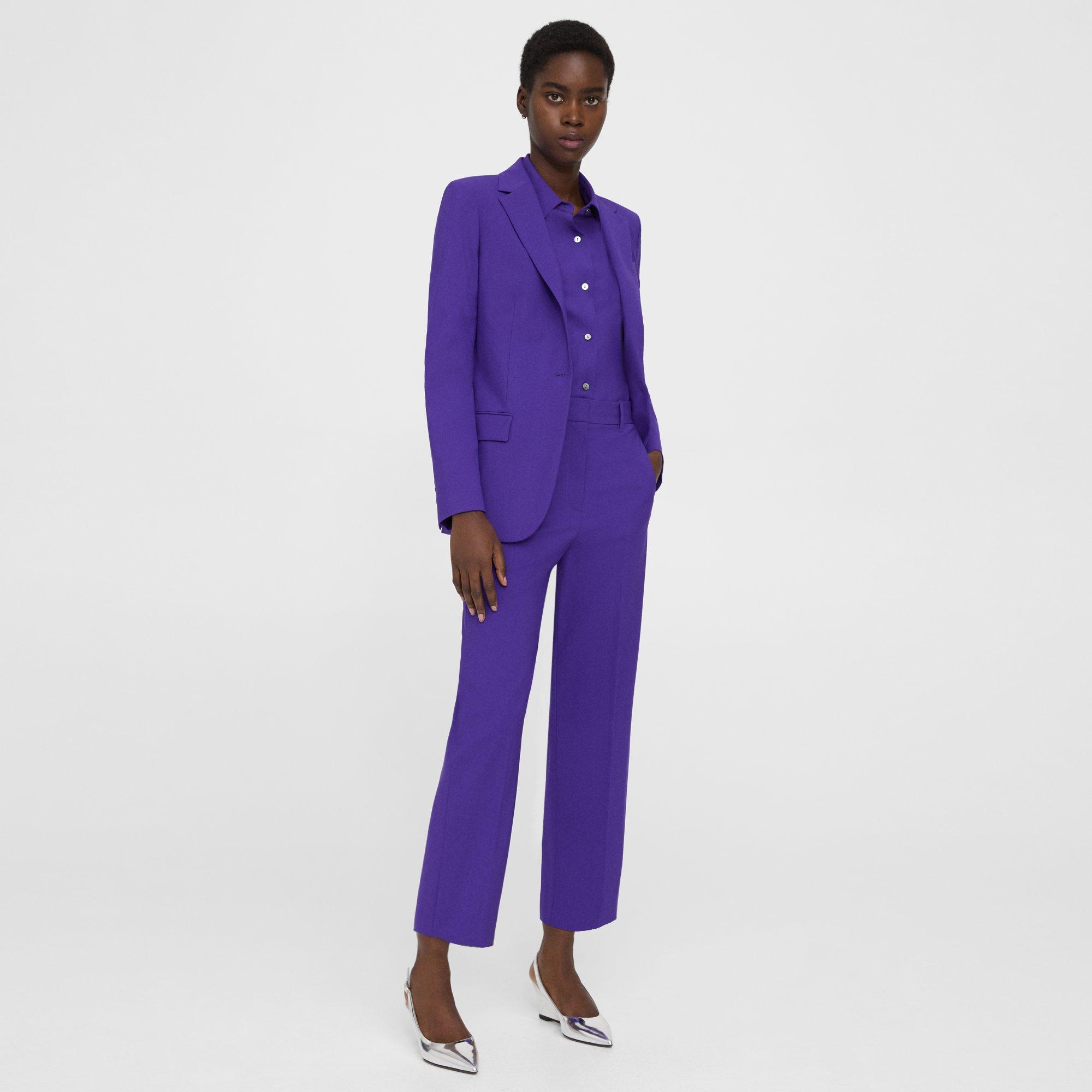 Theory High-waist Straight-leg Pant In Good Wool In Blue Iris