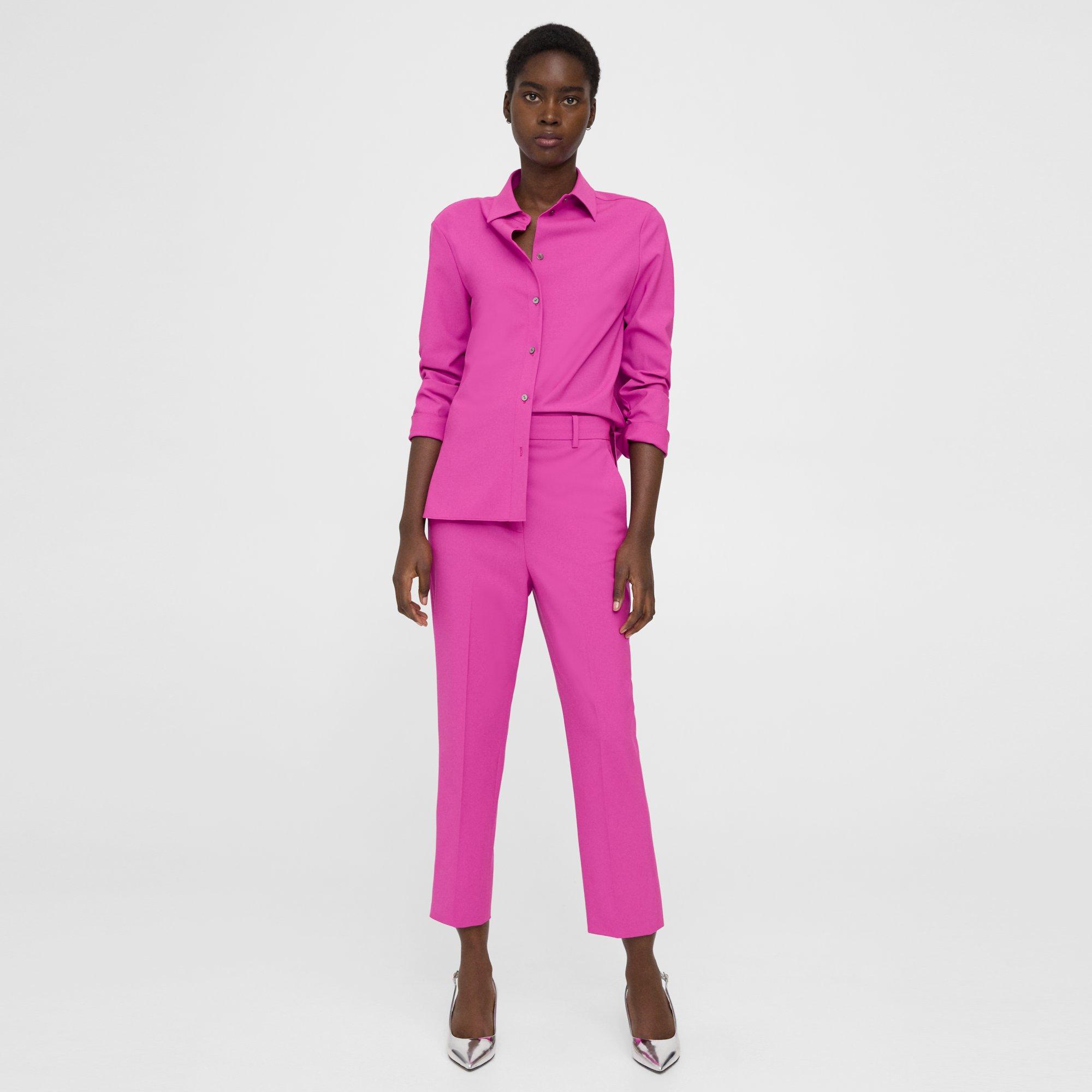 Theory High-waist Straight-leg Pant In Good Wool In Carnation