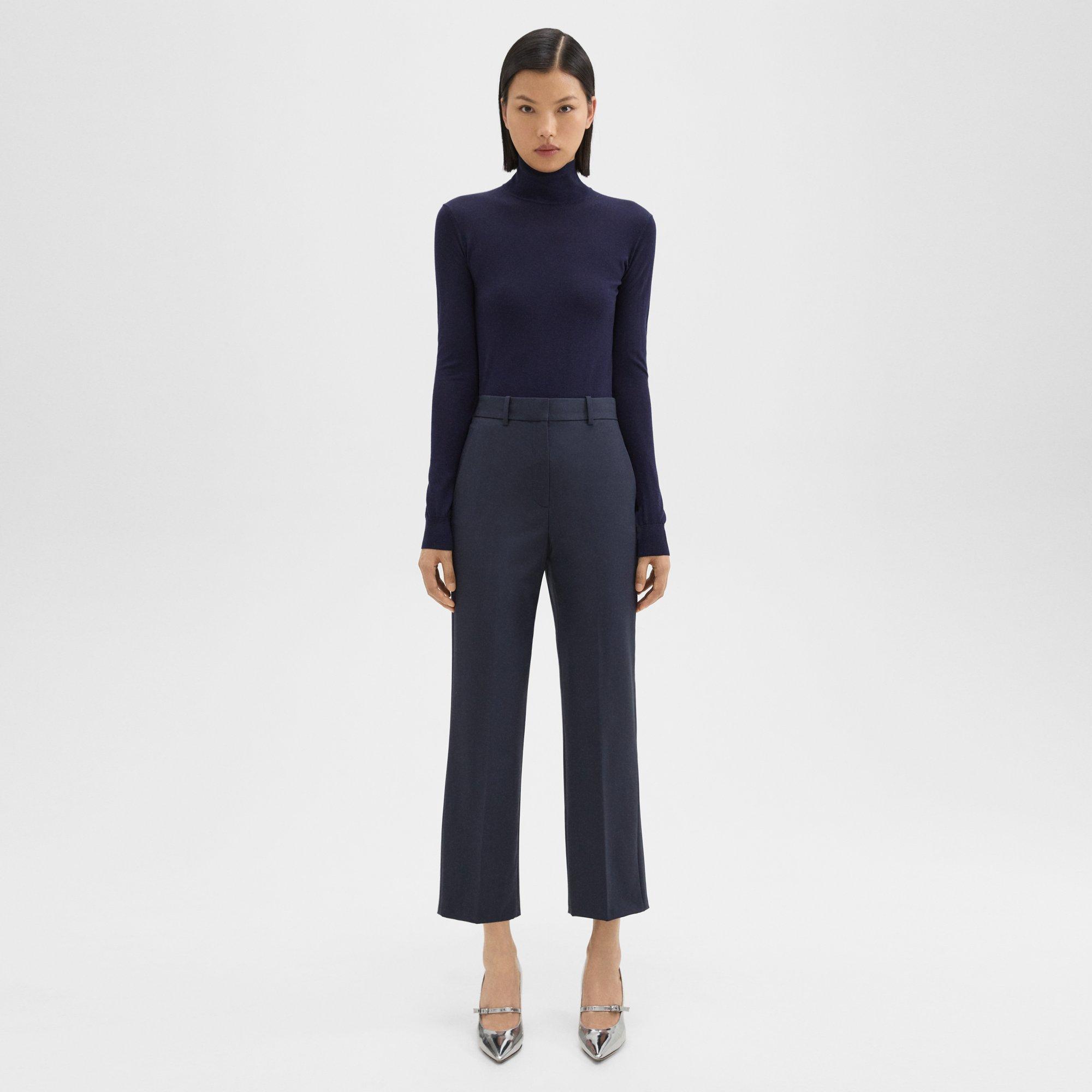 Theory High-waist Straight-leg Pant In Good Wool In Nocturne Navy