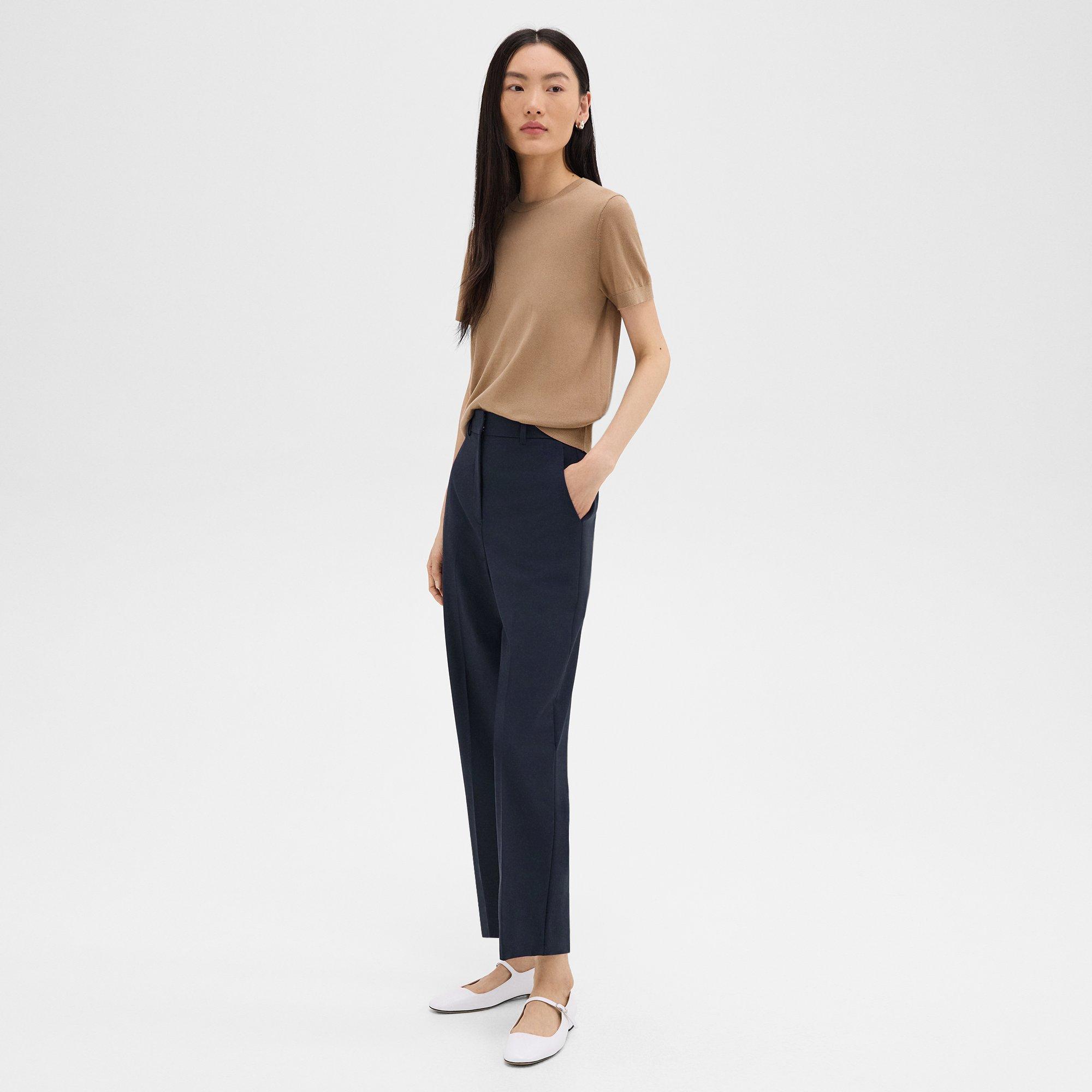 Theory High-waist Straight-leg Pant In Good Wool In Nocturne Navy