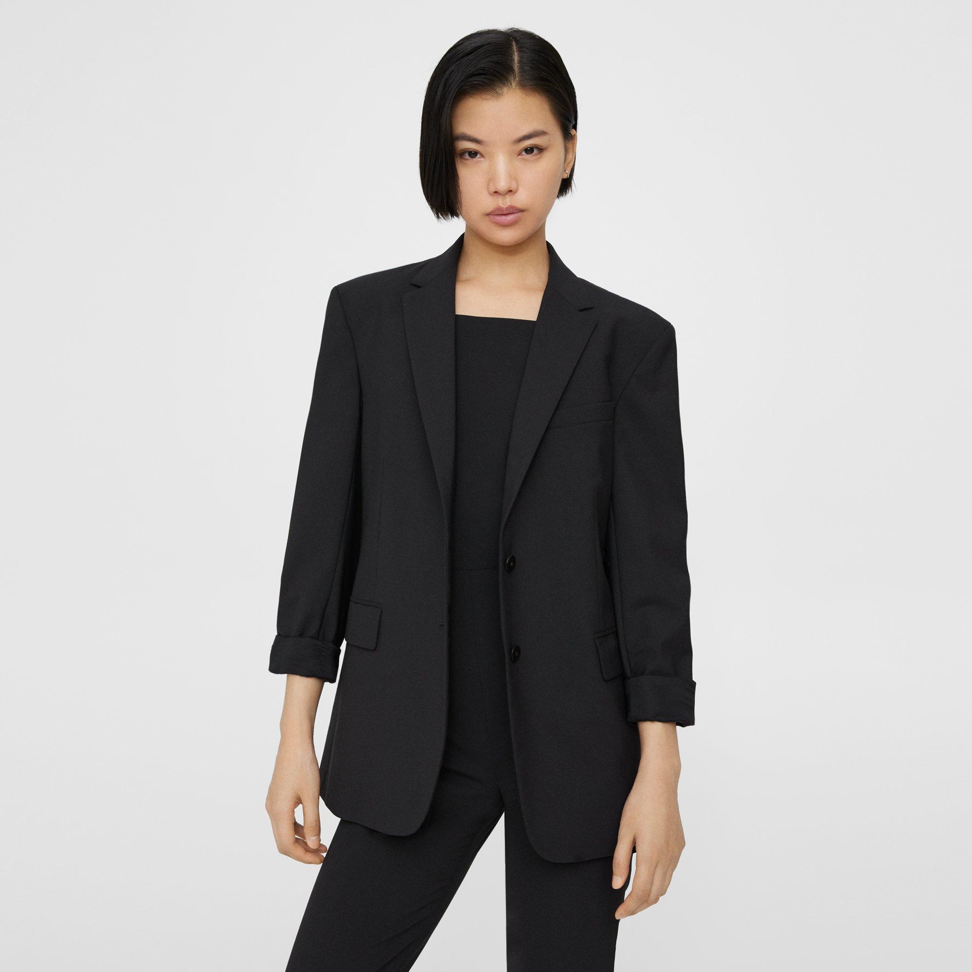 Theory Etiennette One-button Good Wool Suiting Jacket In Black