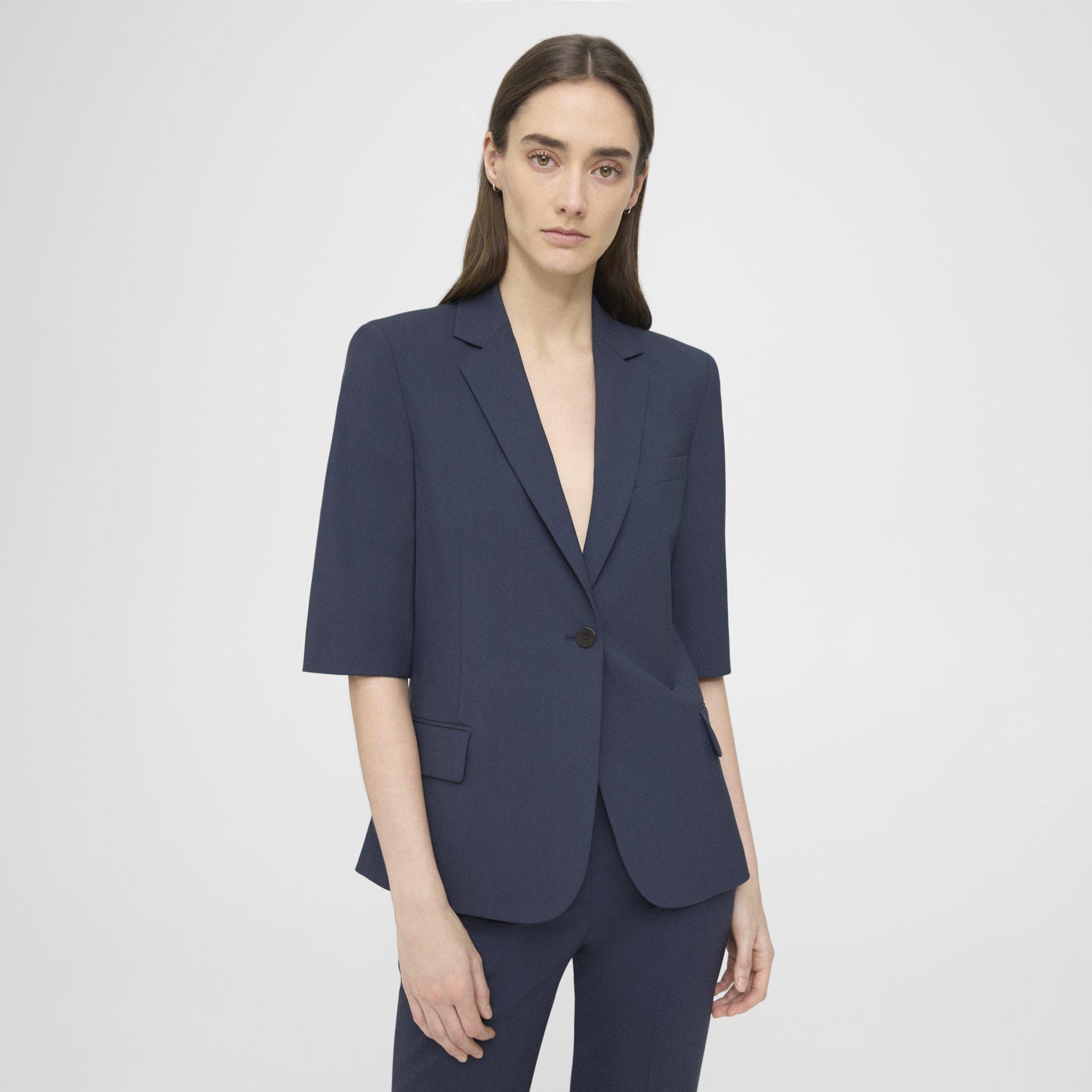 Theory Short-sleeve Blazer In Stretch Wool In Nocturne Navy