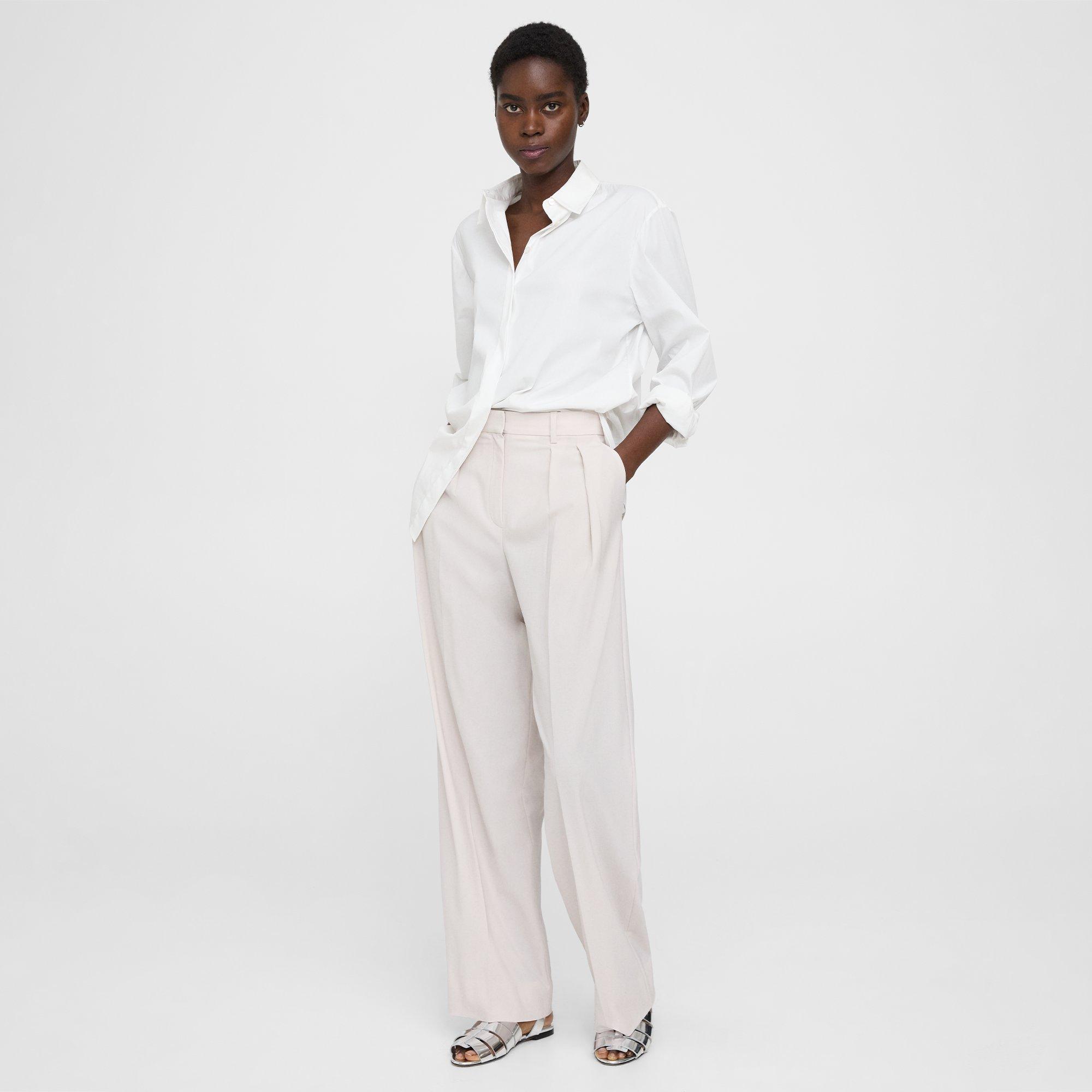 Shop Theory Pleated Wide-leg Pant In Stretch Wool In Sand