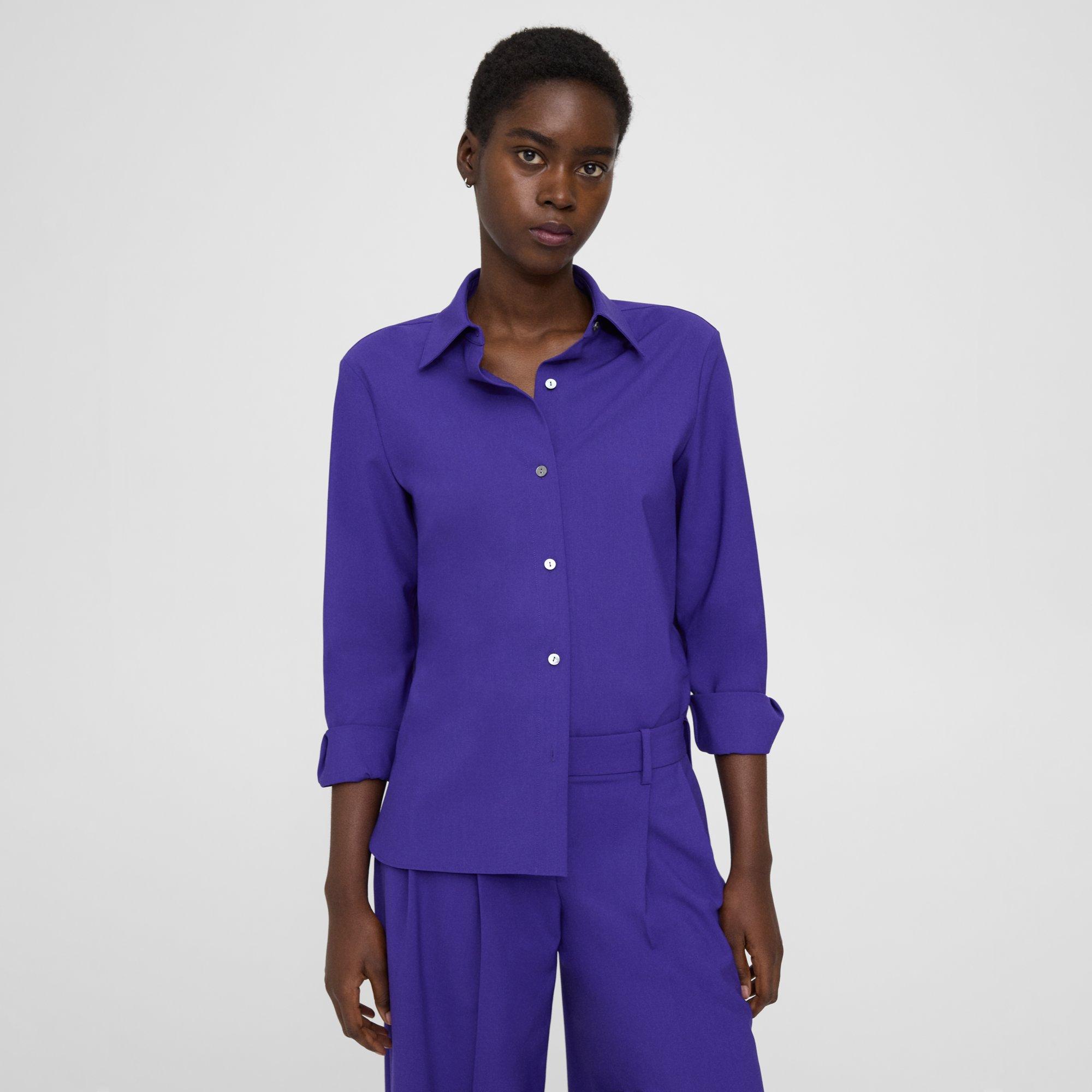 Shop Theory Straight Shirt In Good Wool In Blue Iris