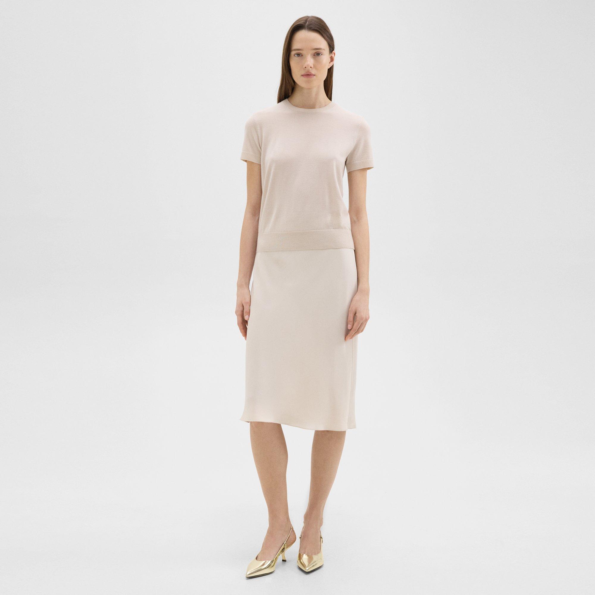 Shop Theory Pull-on Slip Skirt In Silk Georgette In Pumice