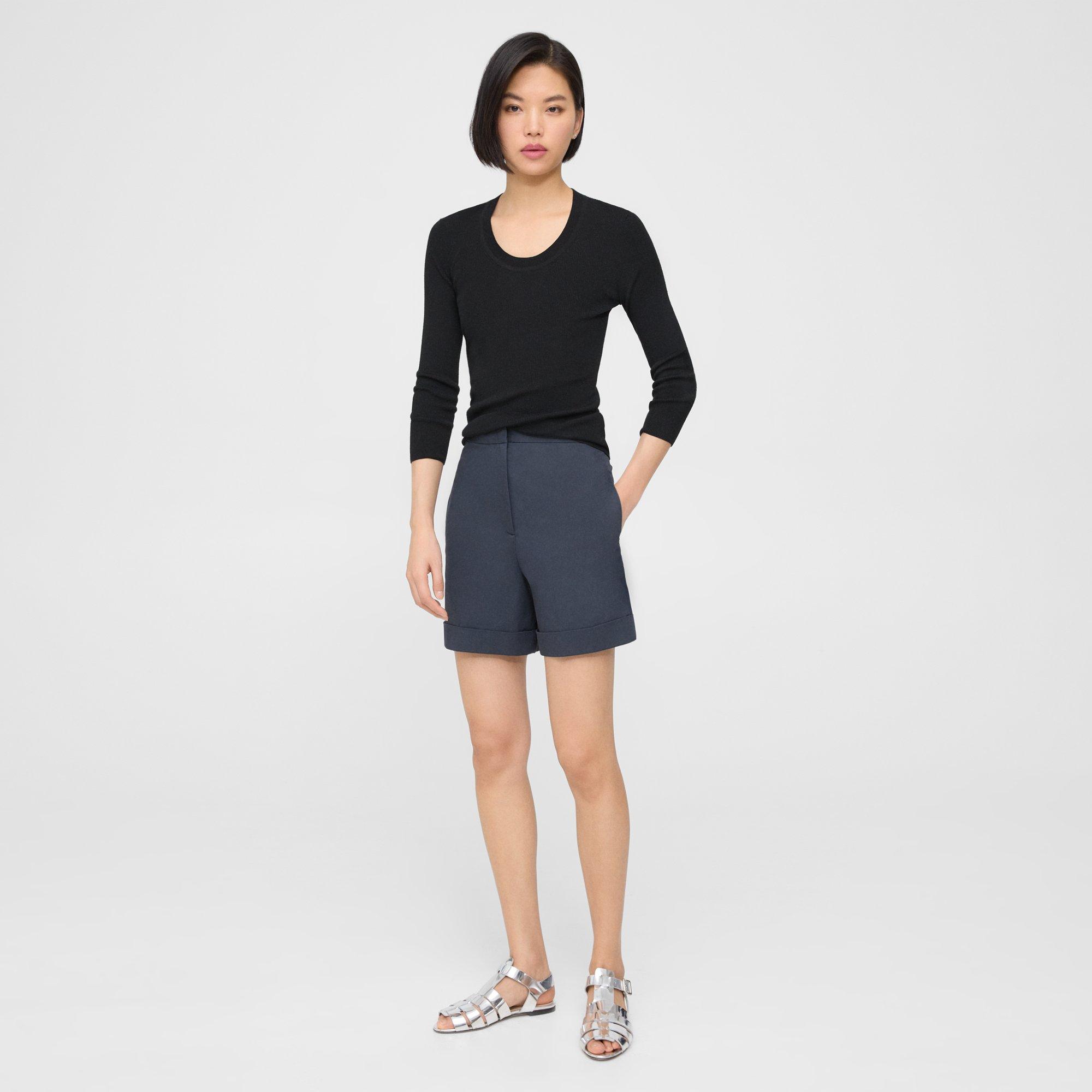 Theory Cuffed Short In Stretch Cotton Twill In Nocturne Navy