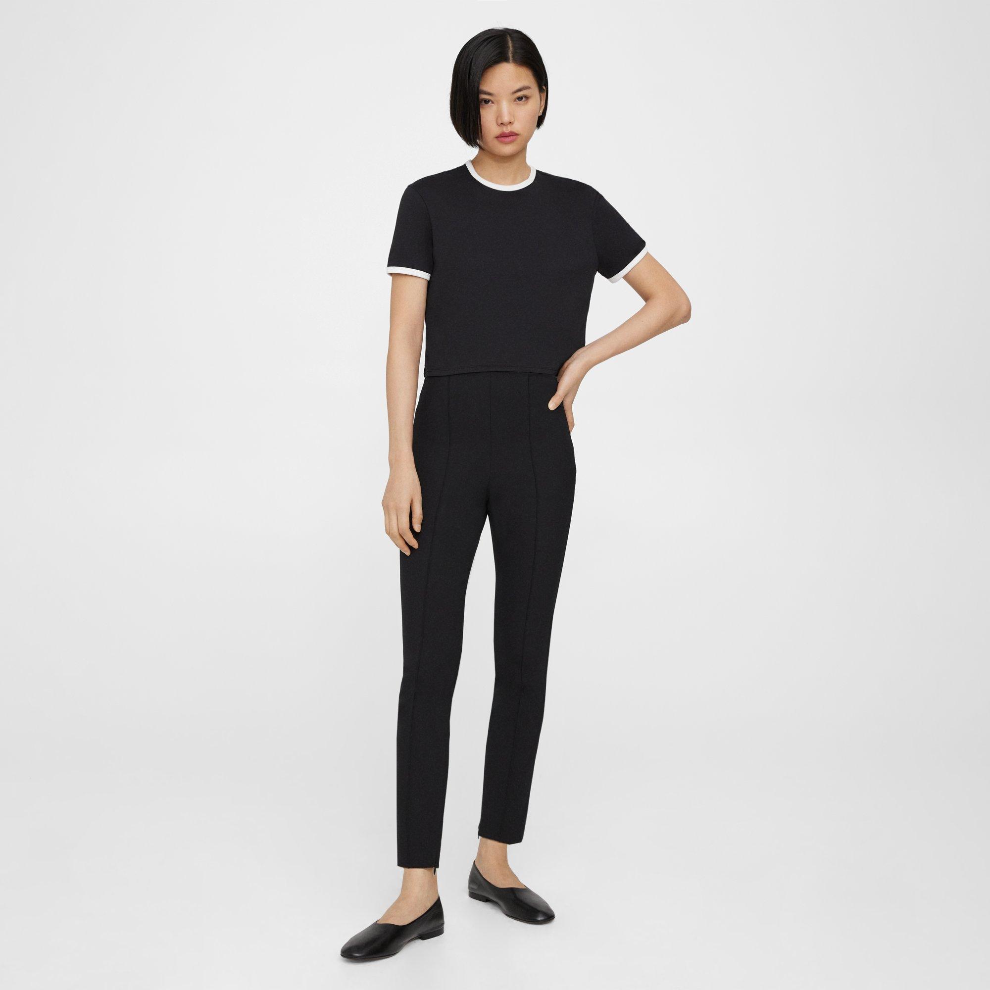 Theory Pintucked Slim Pant In Stretch Cotton In Black