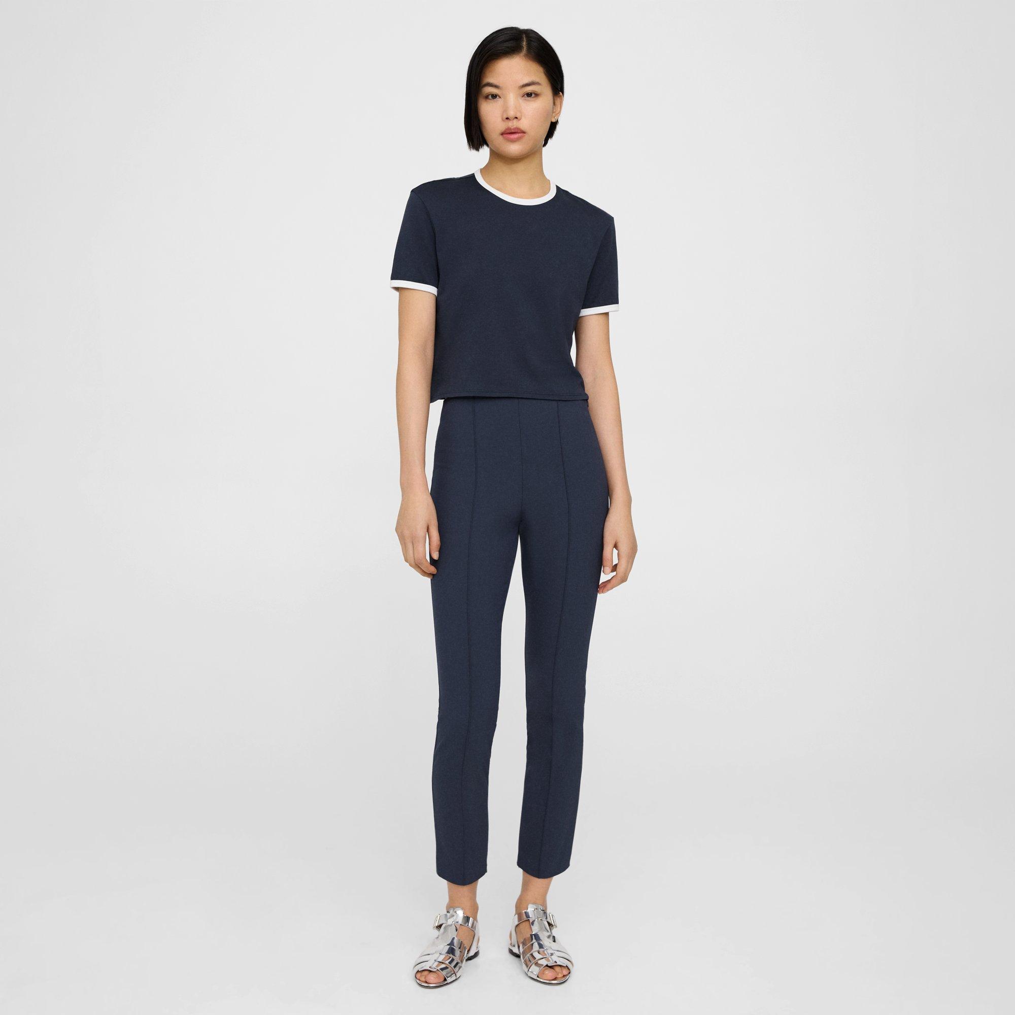 Theory Pintucked Slim Pant In Stretch Cotton In Nocturne Navy