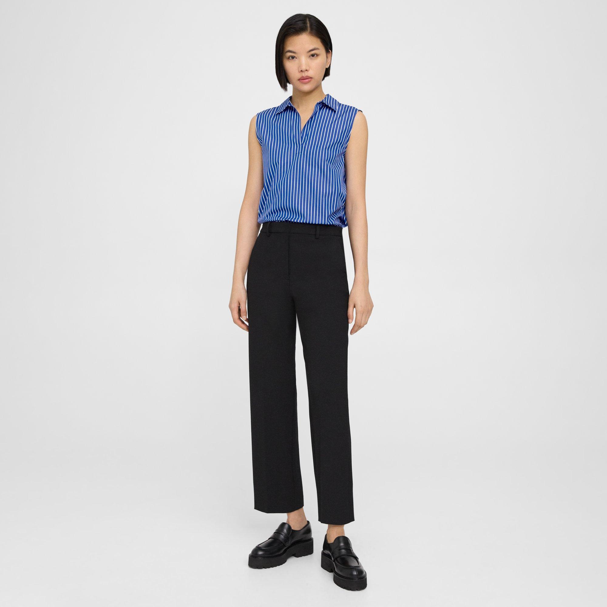 THEORY HIGH-WAIST STRAIGHT-LEG PANT IN STRETCH COTTON