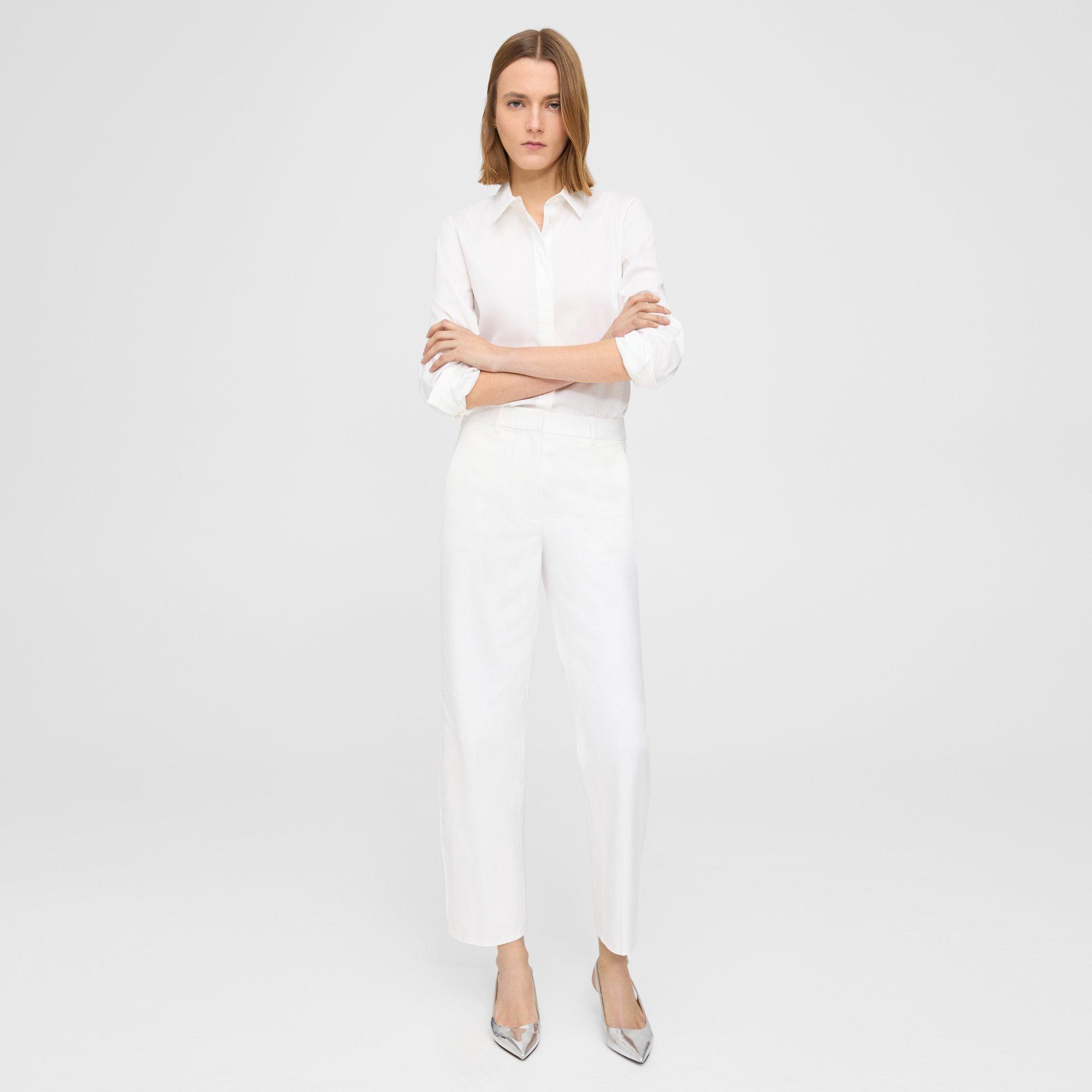 Theory High-waist Straight-leg Pant In Stretch Cotton In White