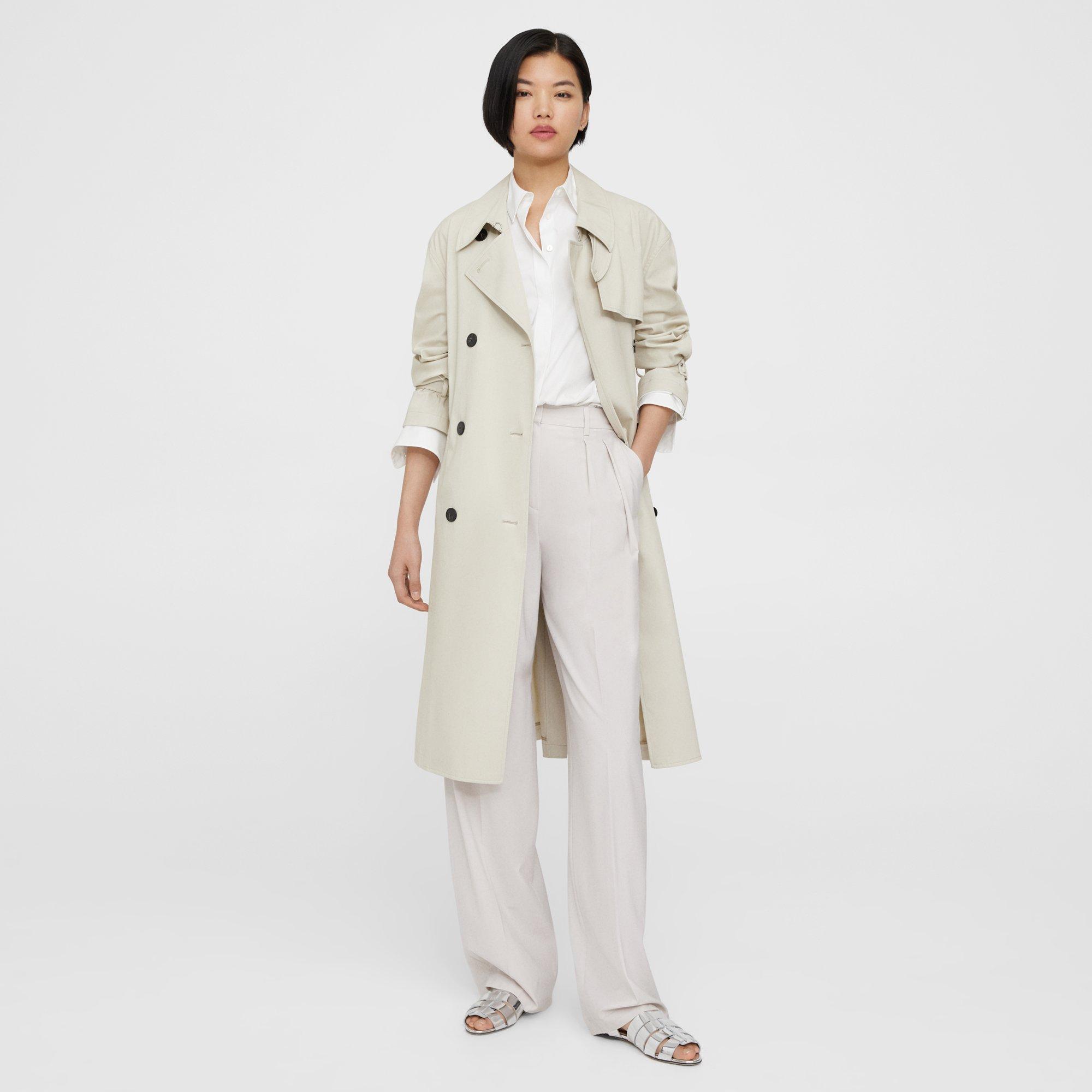 Shop Theory Double-breasted Trench Coat In Cotton-blend In Sand