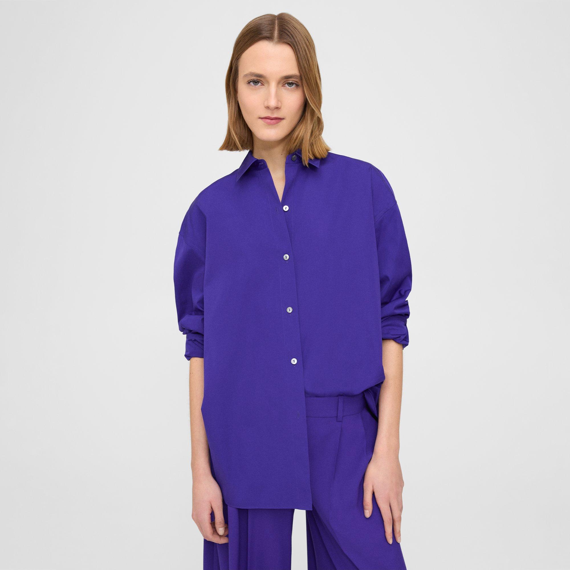 Theory Oversized Shirt In Cotton In Blue Iris