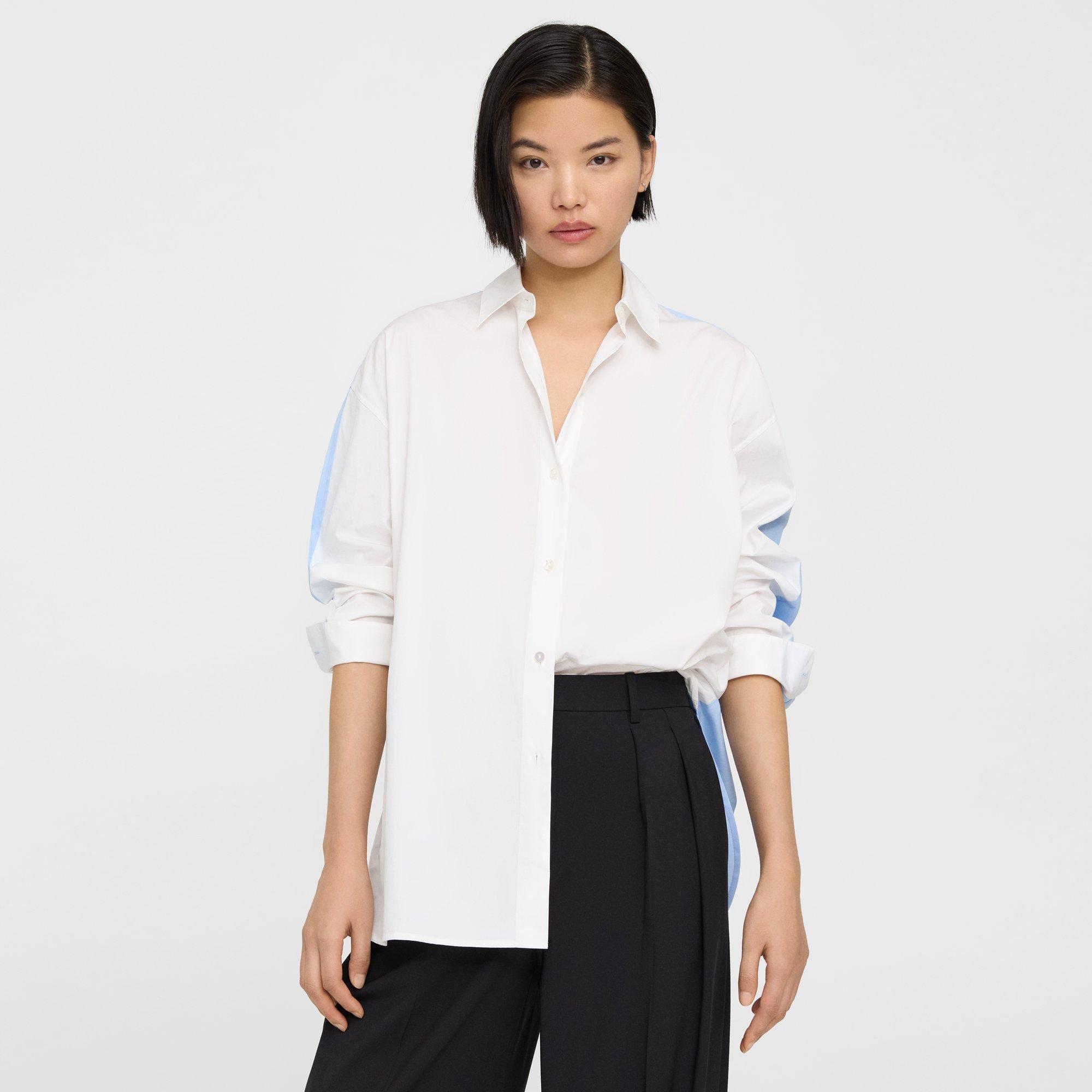 Theory Oversized Two-tone Shirt In Cotton In White/dahlia
