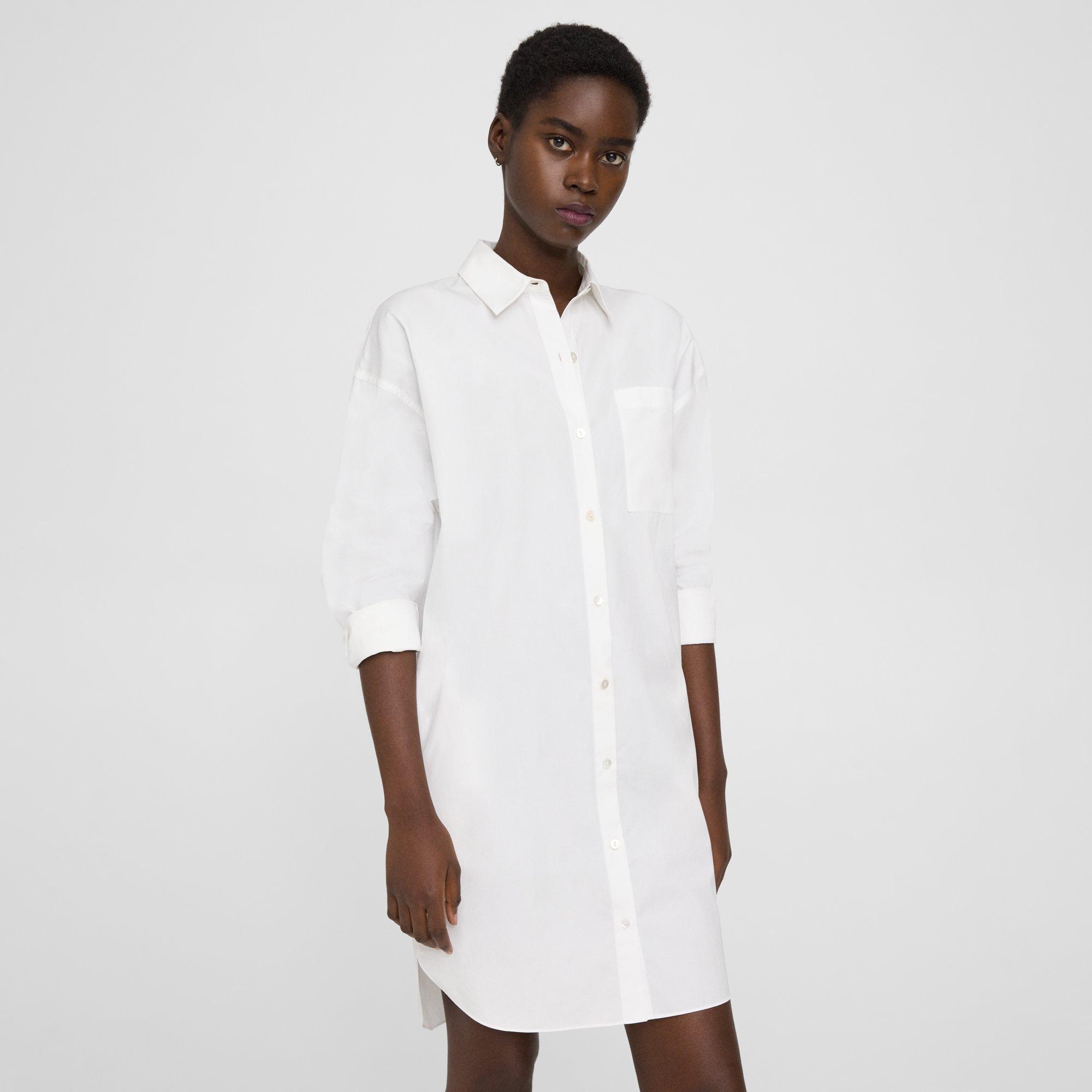 Theory Oversized Shirt Dress In Cotton In White