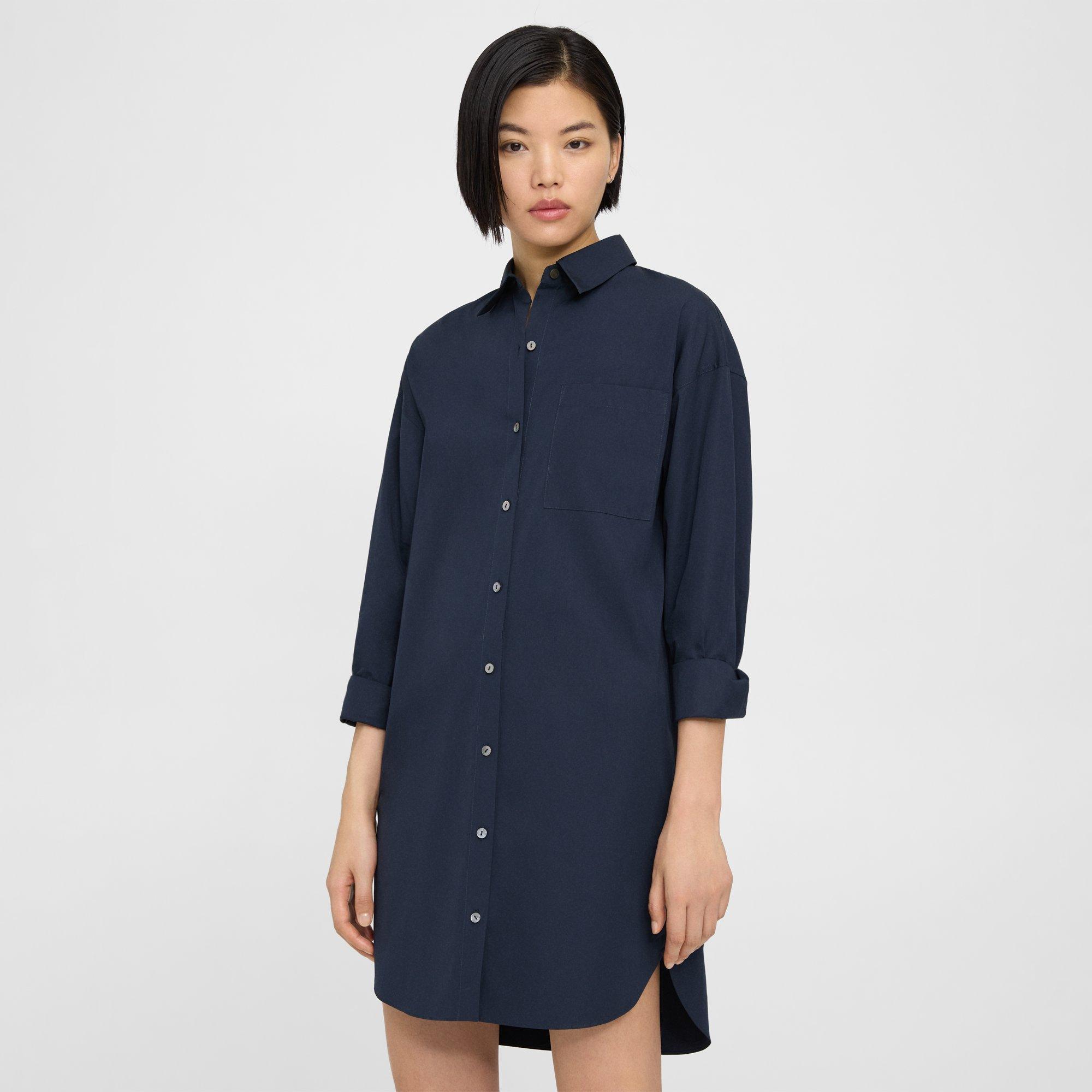 Theory Oversized Shirt Dress In Cotton In Nocturne Navy