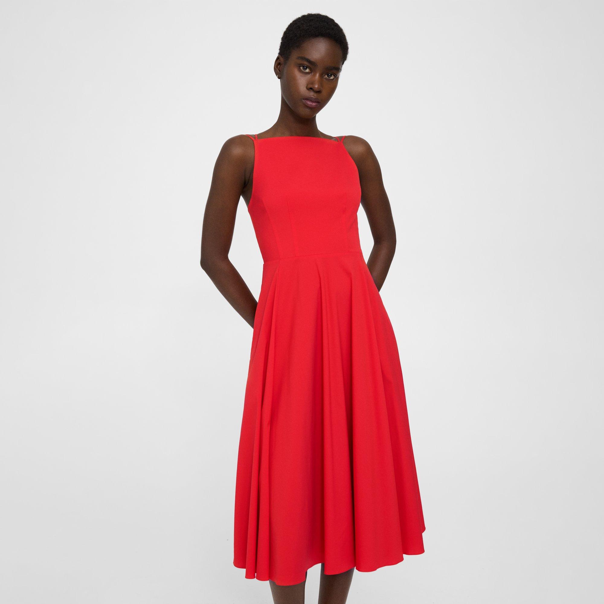 Theory Square Neck Dress In Good Cotton In Grenadine