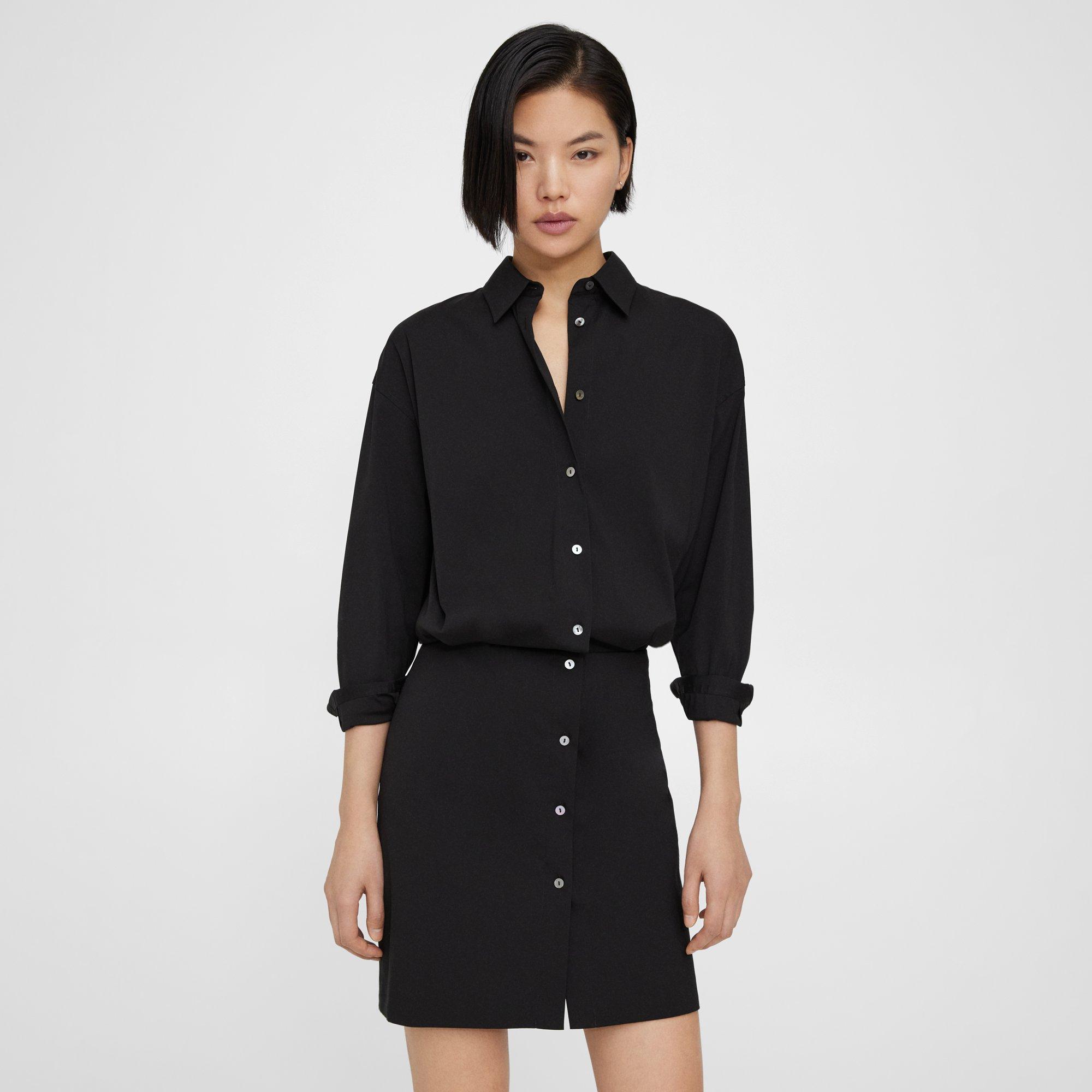 Theory Fitted Shirt Dress In Good Cotton In Black