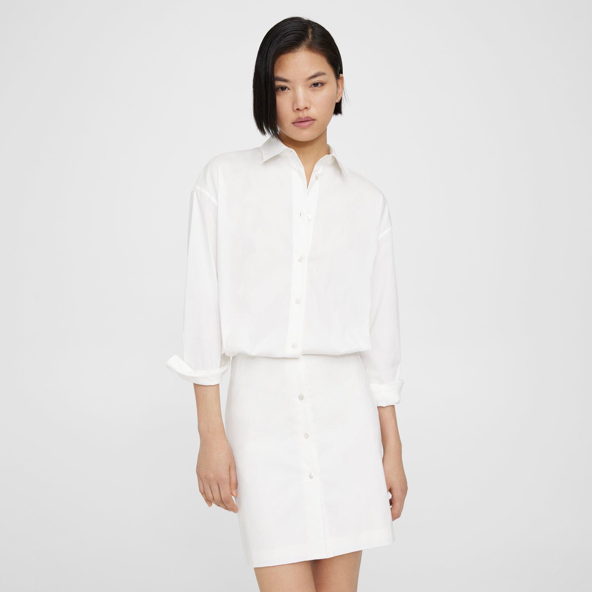 Theory Fitted Shirt Dress In Good Cotton In White