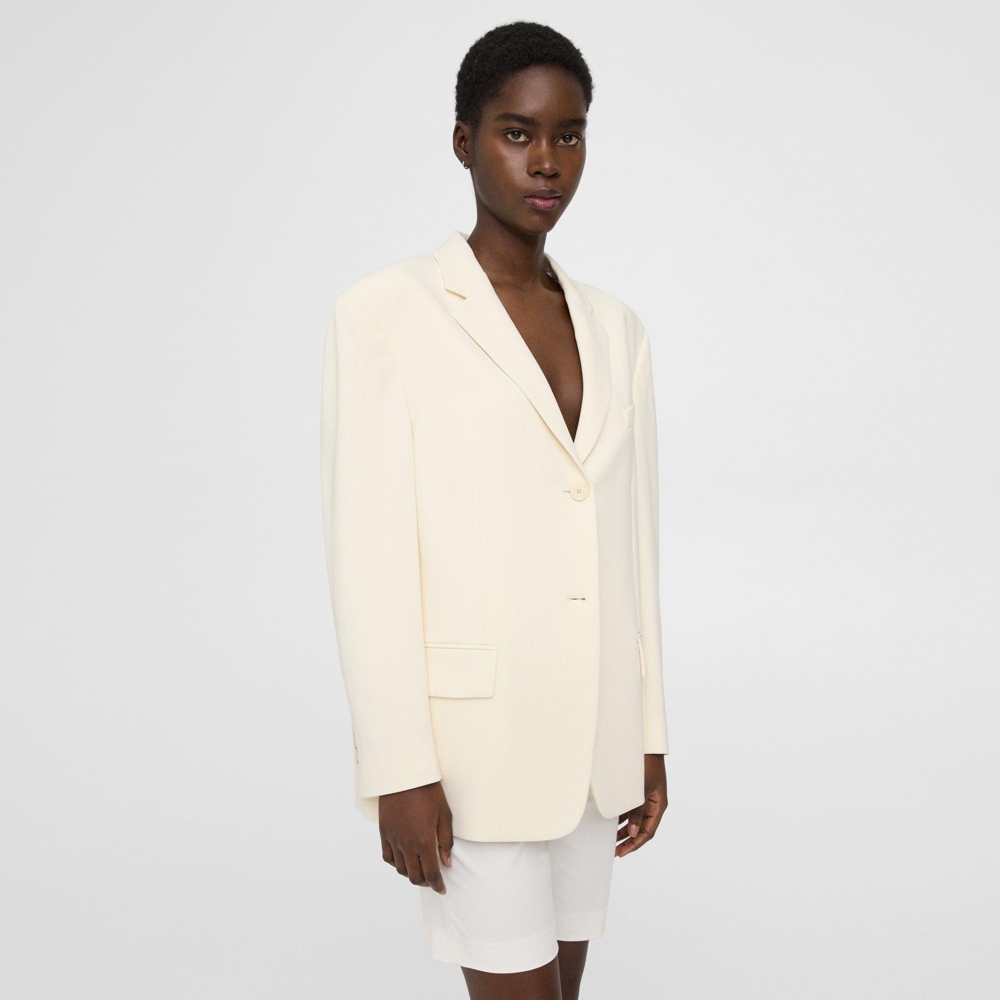 Theory Oversized Blazer In Admiral Crepe In Rice