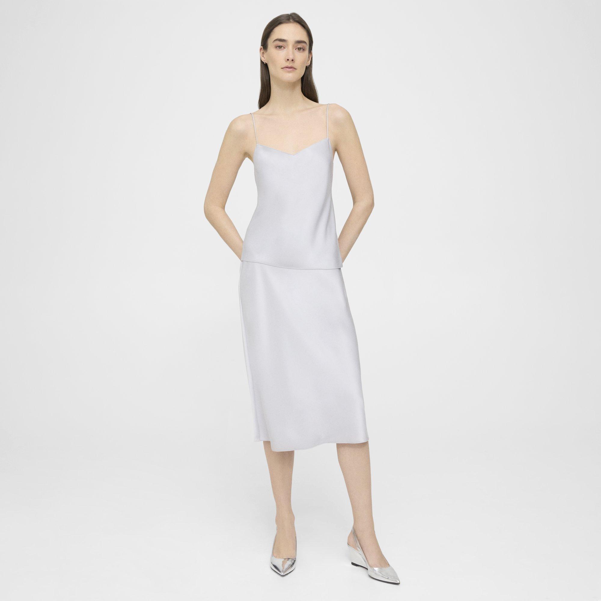 Theory Slip Skirt In Satin In Silver