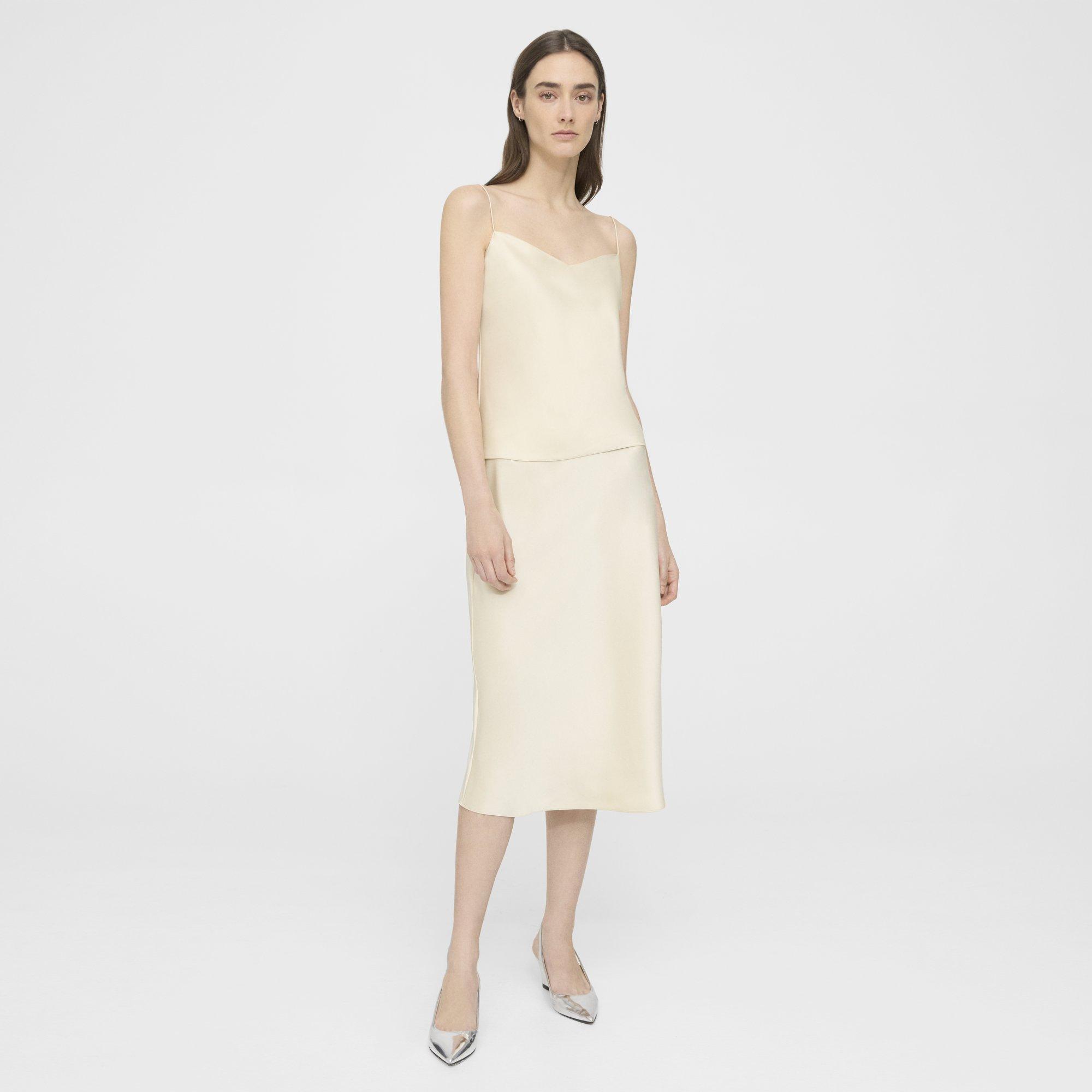 Theory Slip Skirt In Satin In Golden Wheat