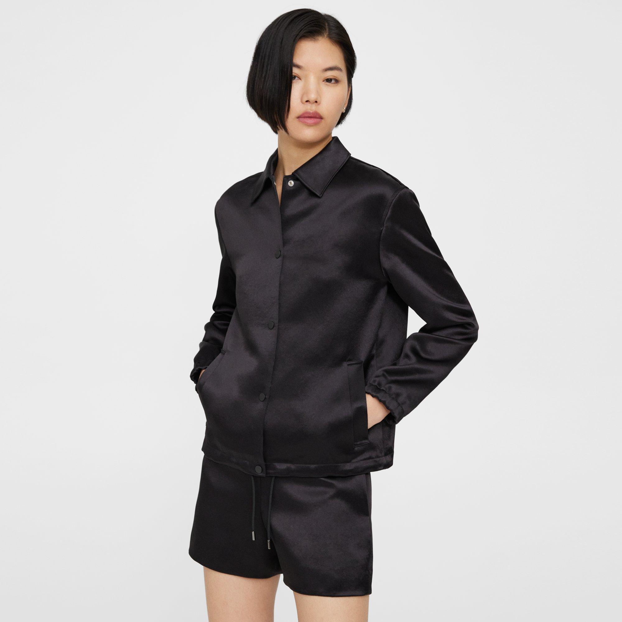 Shop Theory Coach Jacket In Bonded Satin In Black