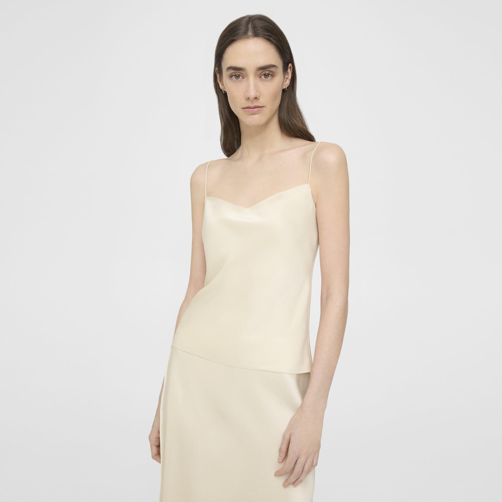 Theory Draped Camisole In Satin In Golden Wheat