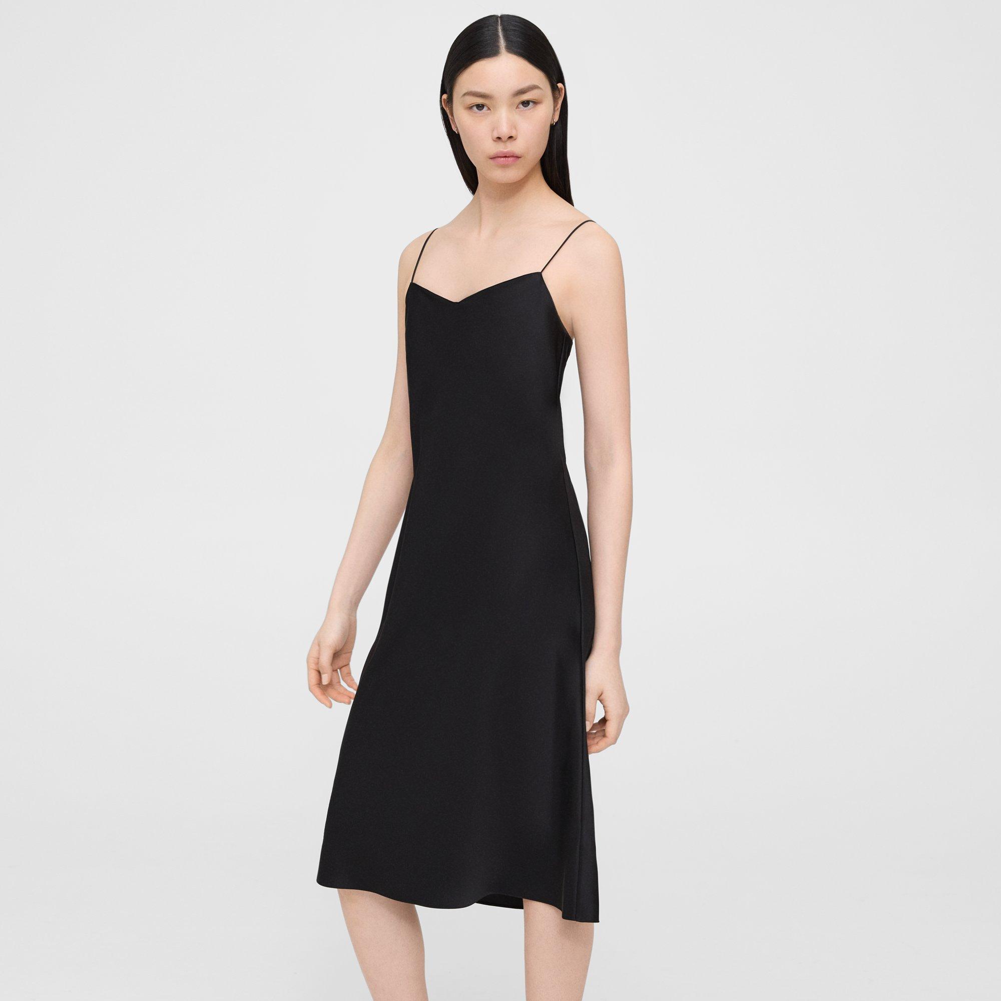 Theory Midi Slip Dress In Satin In Black