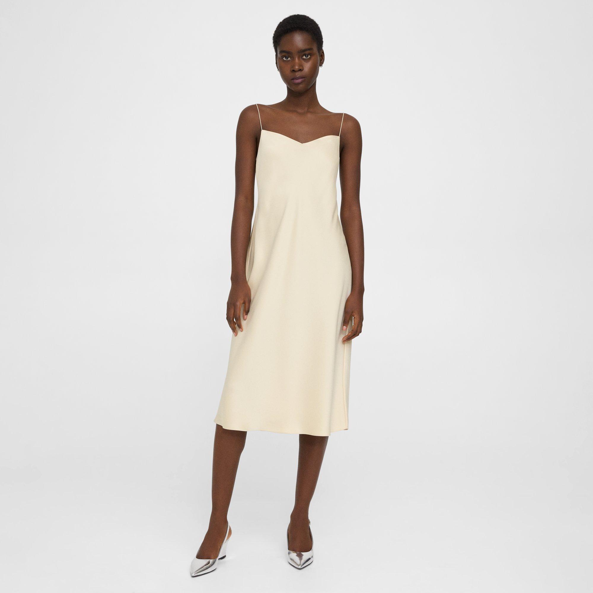 Theory Womens Satin Midi Slip Dress In Golden Wheat