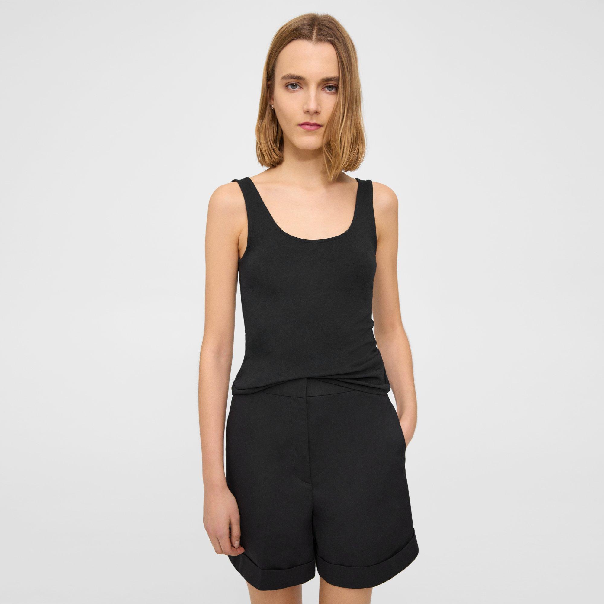 Theory Scoop Neck Tank In Stretch Cotton In Black