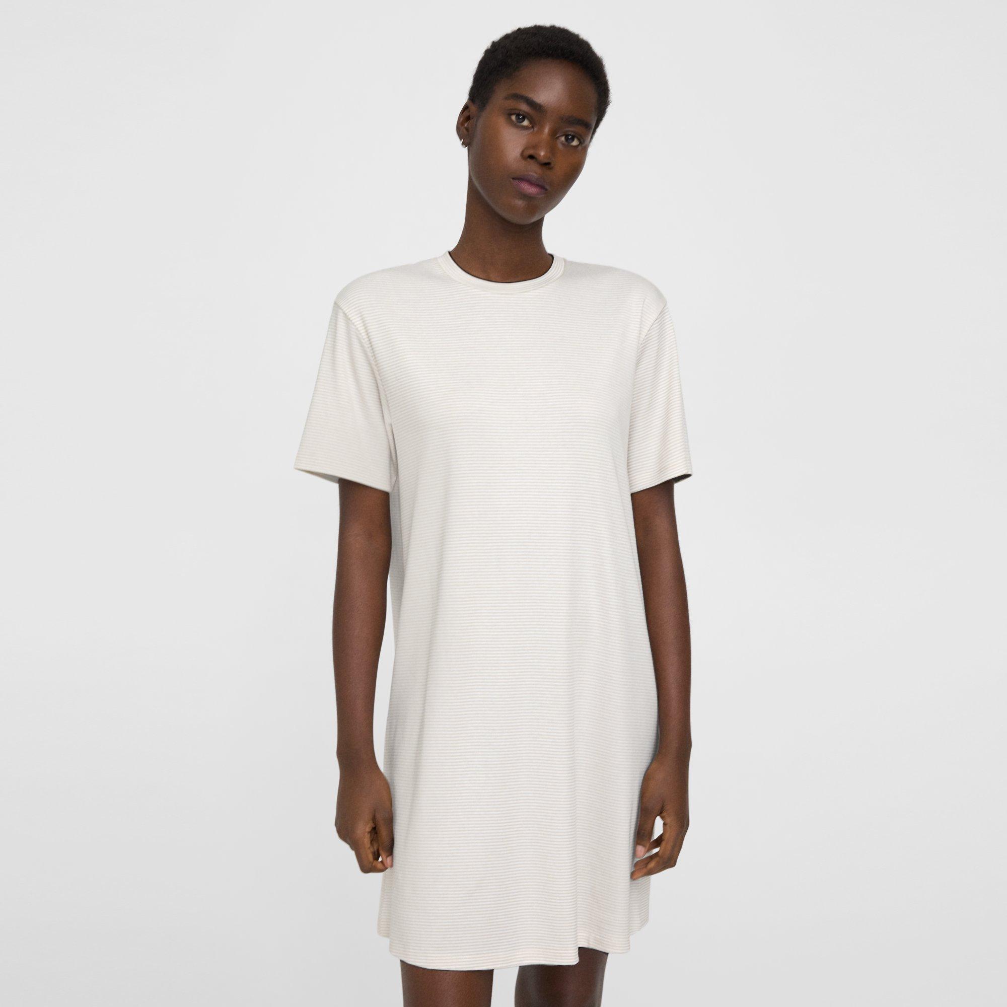 THEORY PERFECT T-SHIRT DRESS IN STRIPED COTTON JERSEY