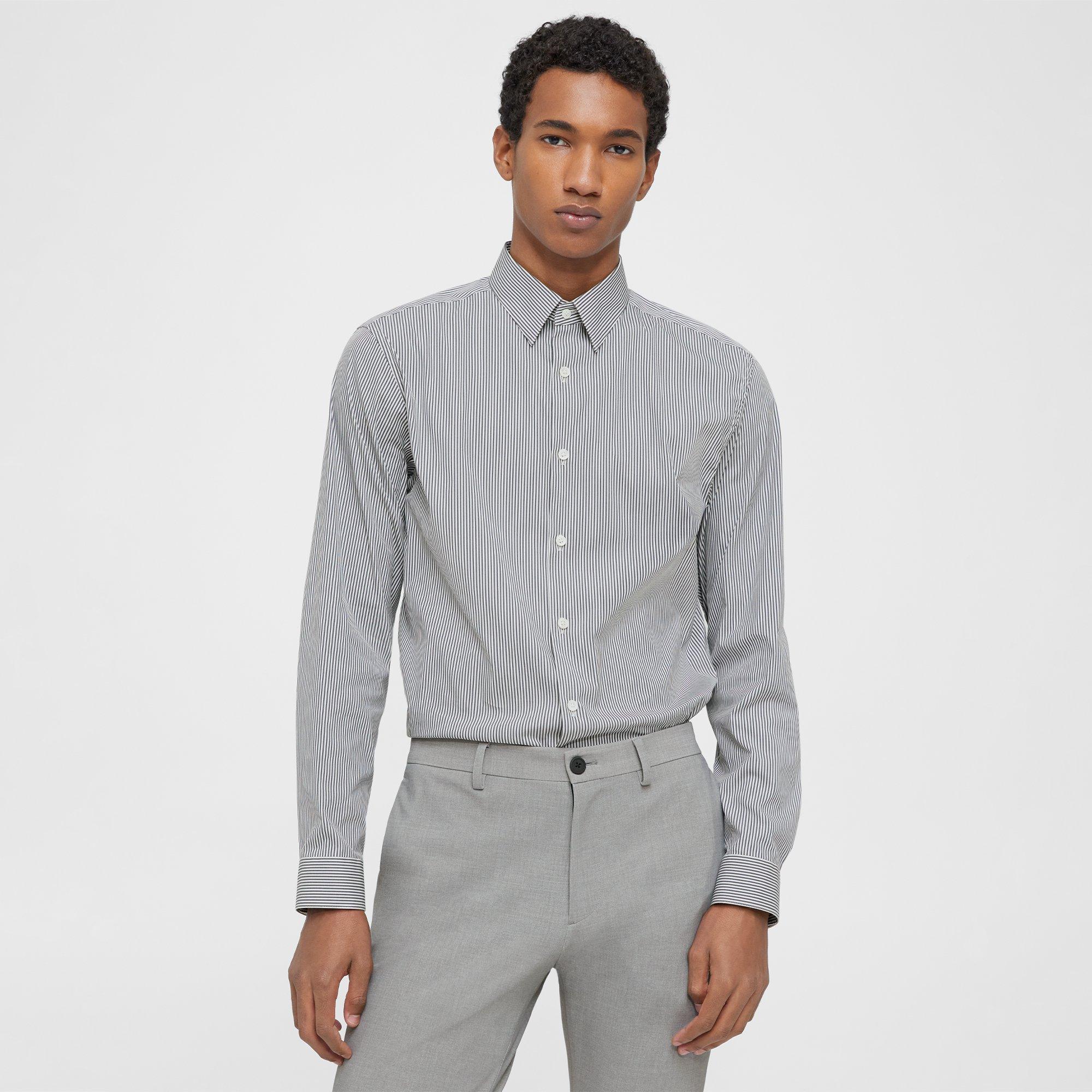 Theory Irving Shirt In Cotton Blend In White/pestle