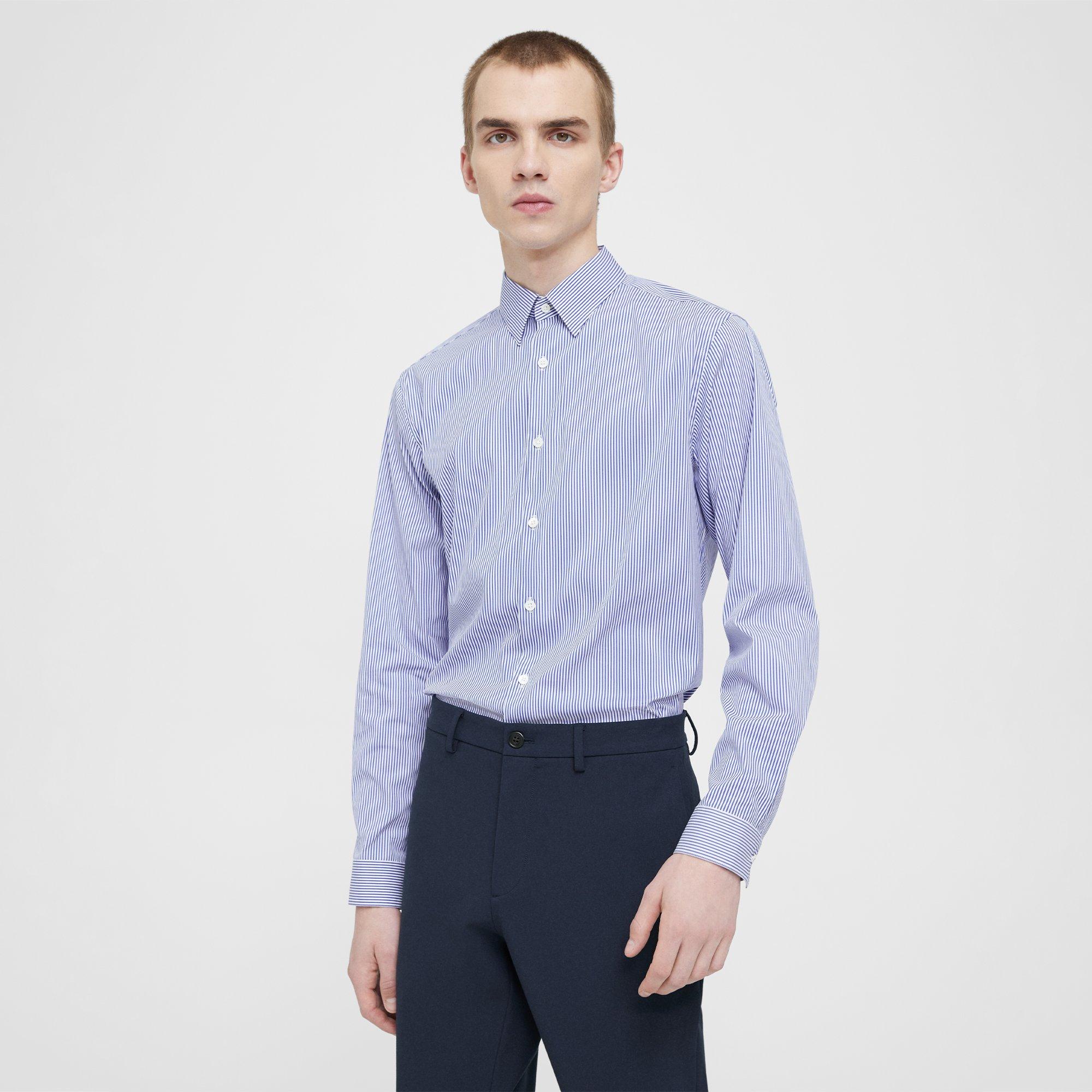Theory Irving Shirt In Cotton Blend In White/new Klein Blue