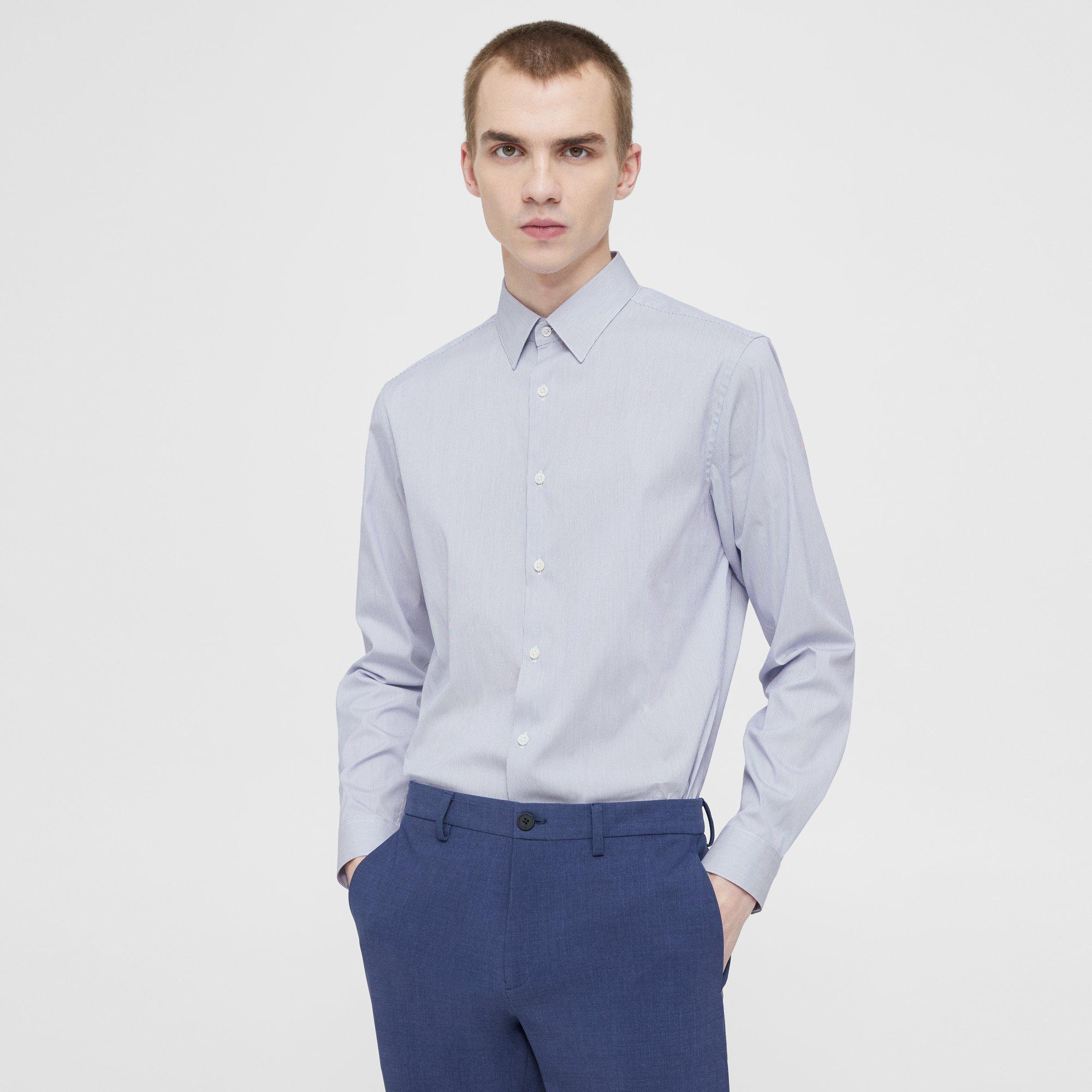 Theory Irving Shirt In Striped Cotton Blend In White/olympic