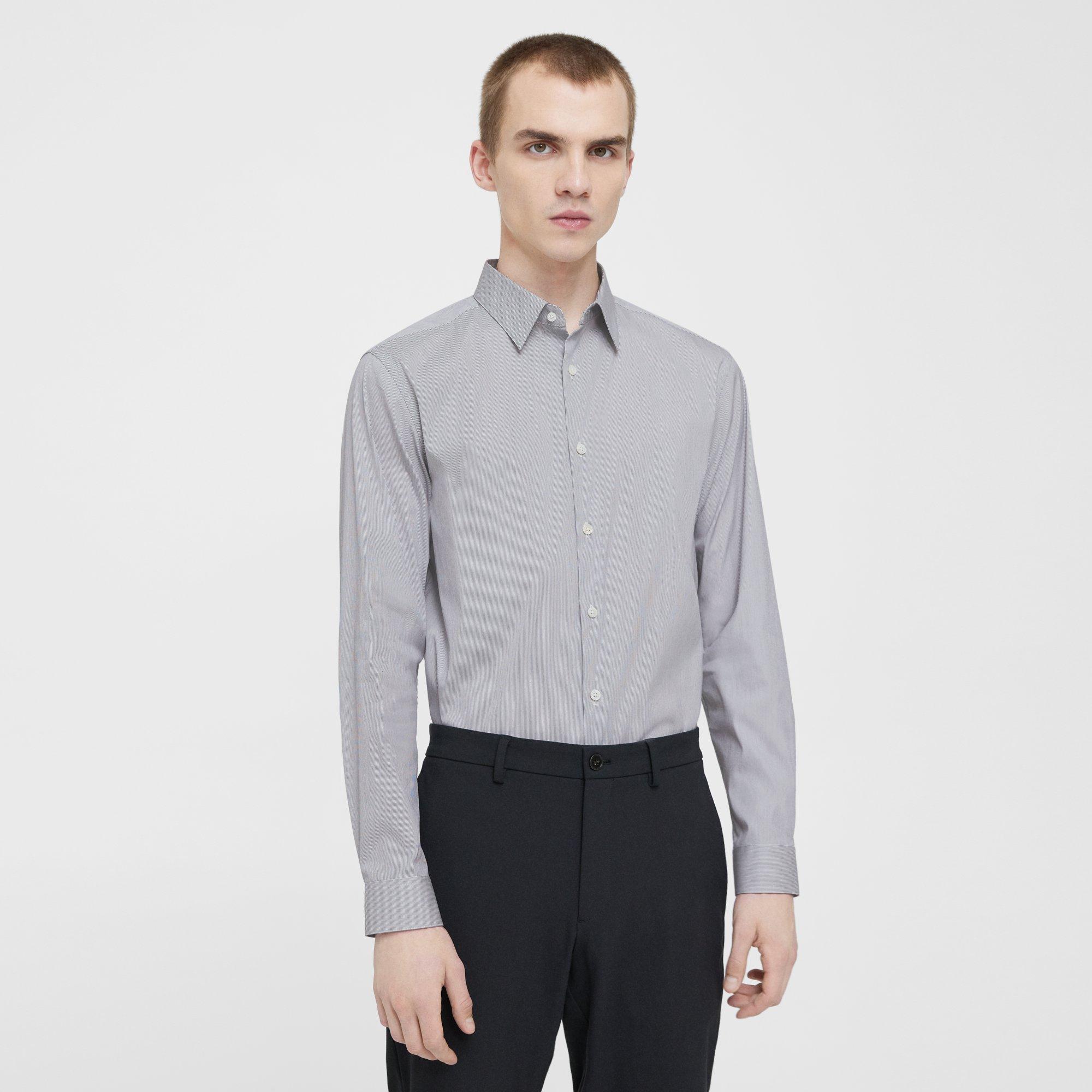 Theory Irving Shirt In Striped Cotton Blend In White/pestle