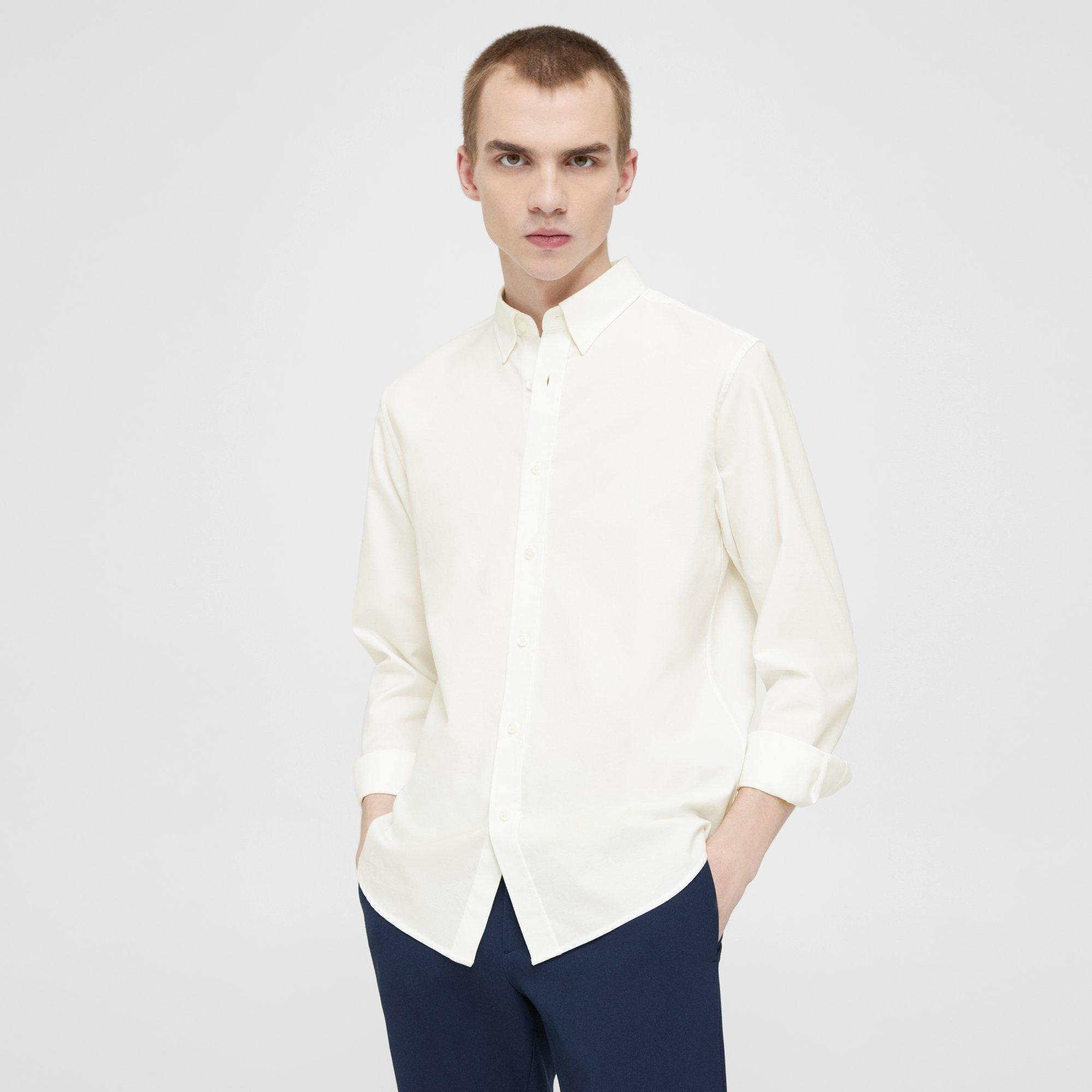 Theory Irving Shirt In Oxford Cotton In Optic White
