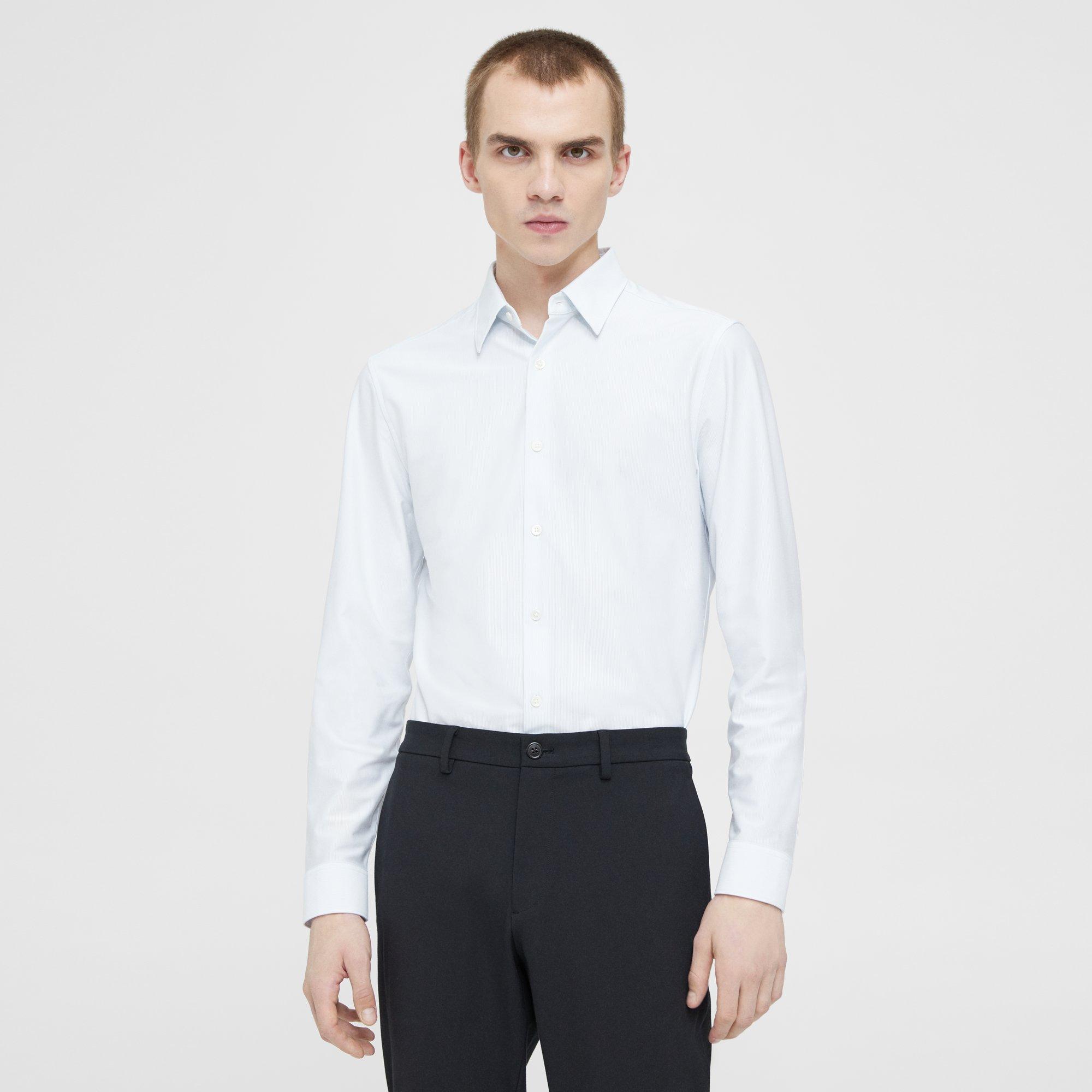 Theory Sylvain Shirt In Striped Cotton Blend In White/olympic