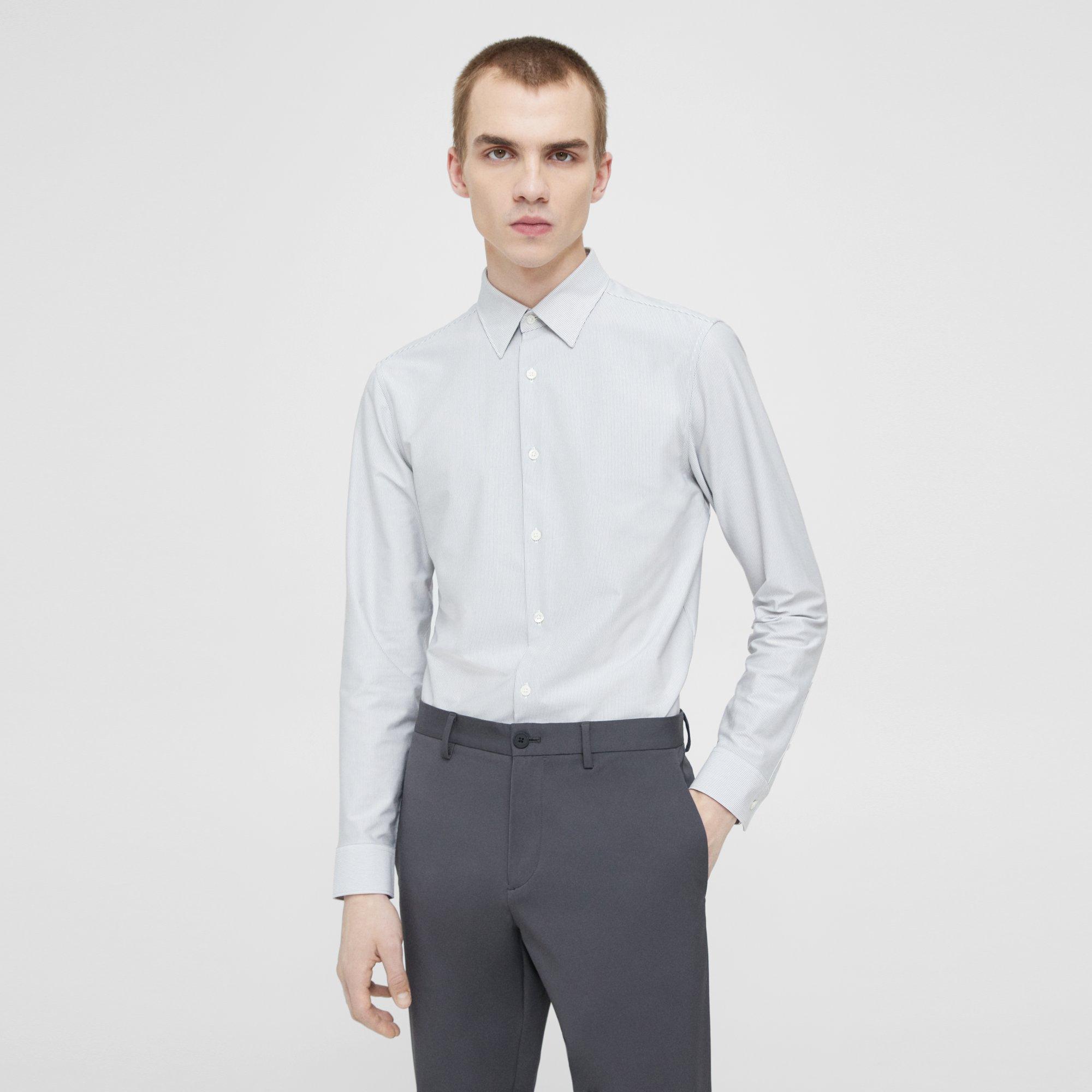 Theory Sylvain Shirt In Striped Cotton Blend In White/pestle
