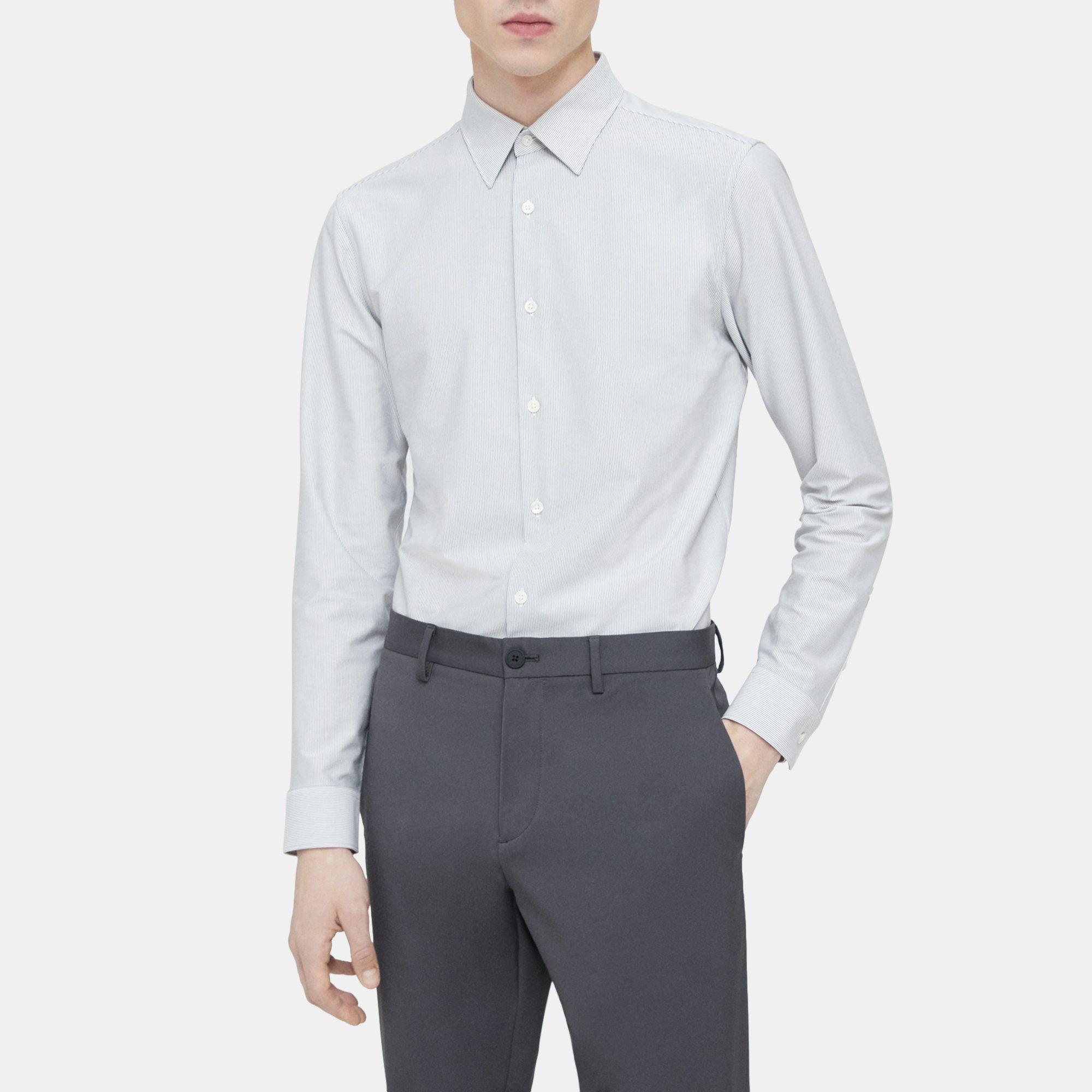 Theory Sylvain Shirt In Striped Cotton Blend In White/pestle