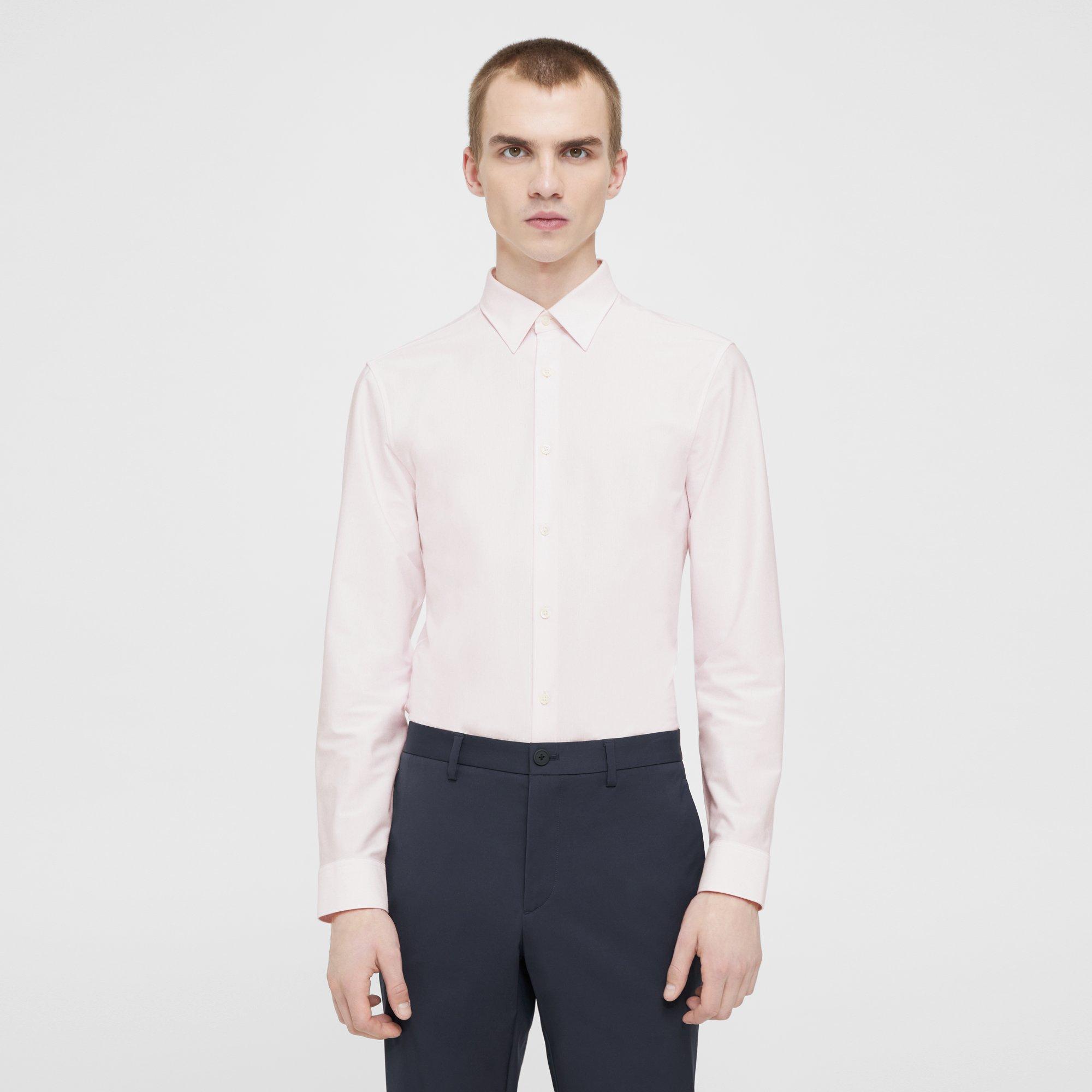 Theory Sylvain Shirt In Striped Cotton Blend In White/cradle Pink