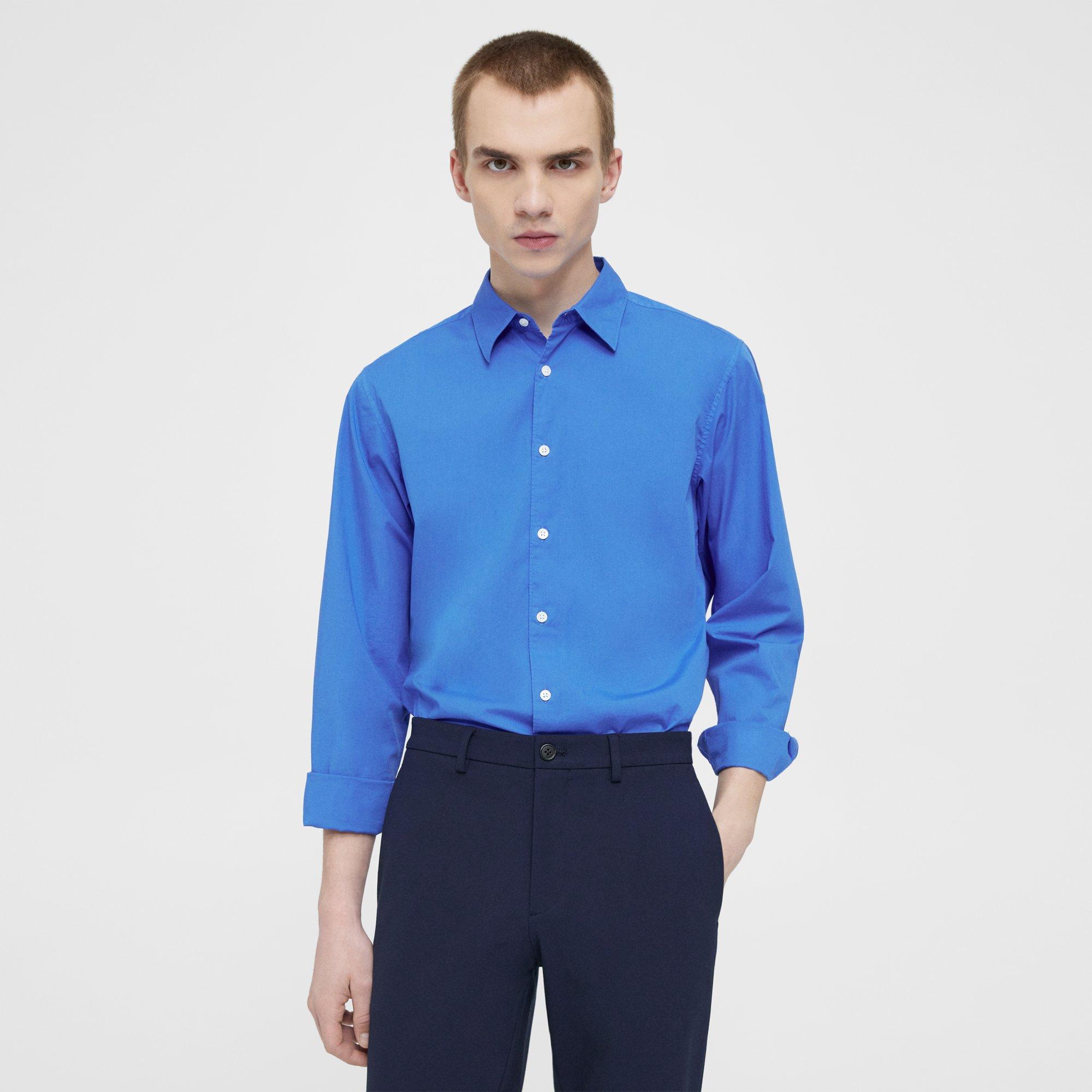 Theory Irving Shirt In Cotton In Palace Blue