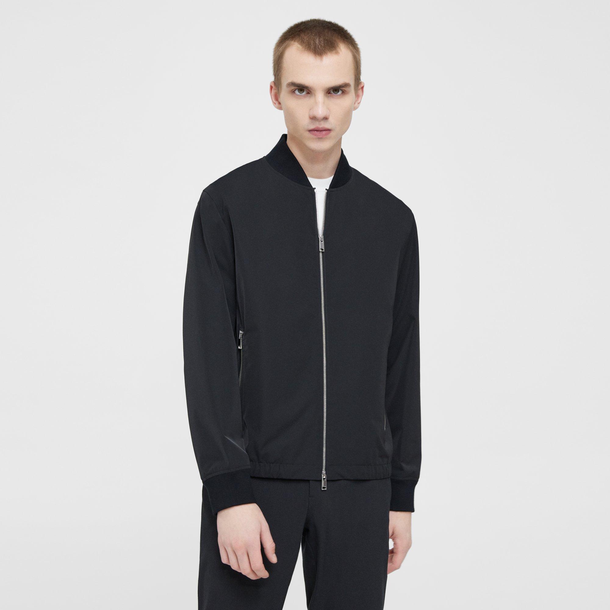 Theory City Foundation Tech Water Resistant Twill Bomber Jacket In Black