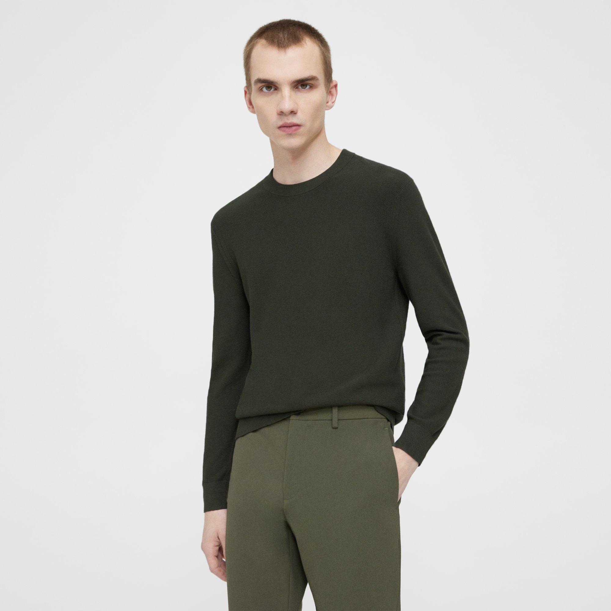 Theory Riland Sweater In Fine Bilen In Dark Olive