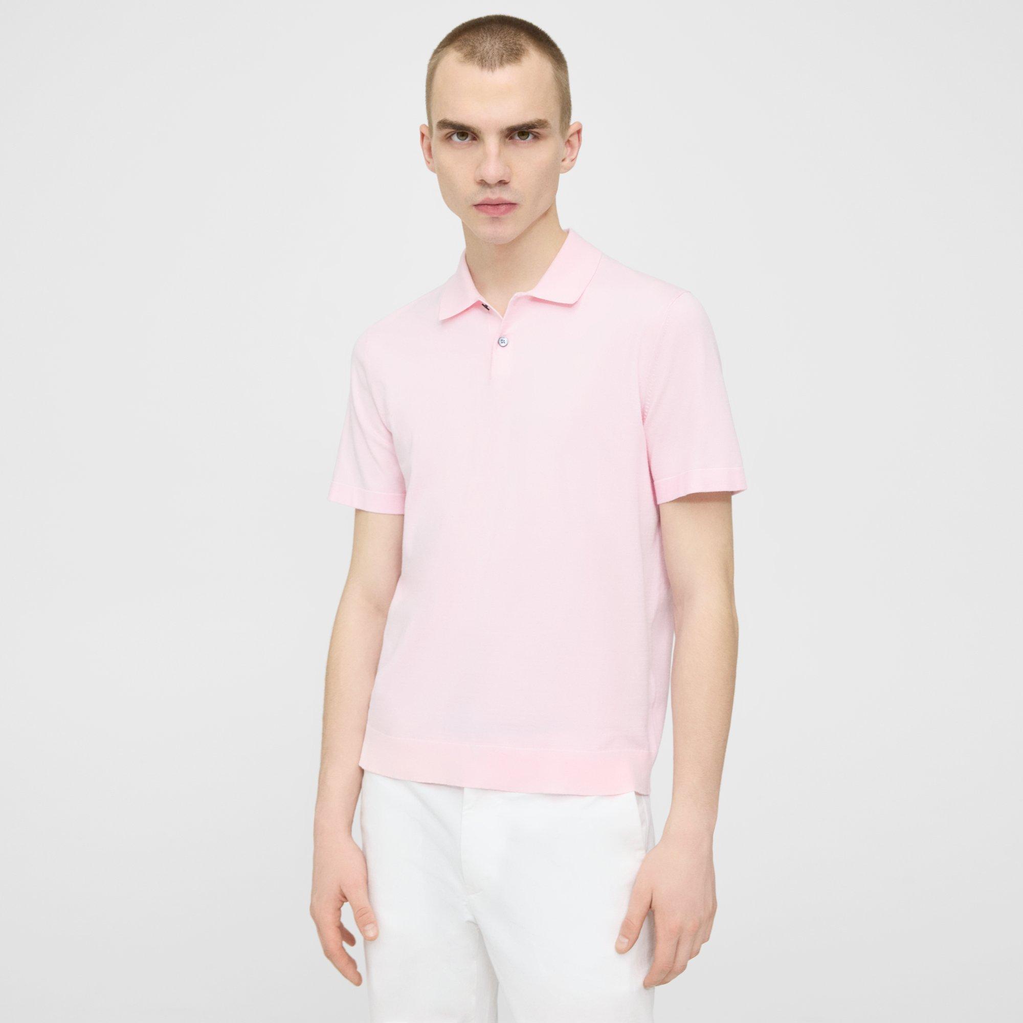Theory Goris Polo Shirt In Fine Bilen In Cradle Pink/white