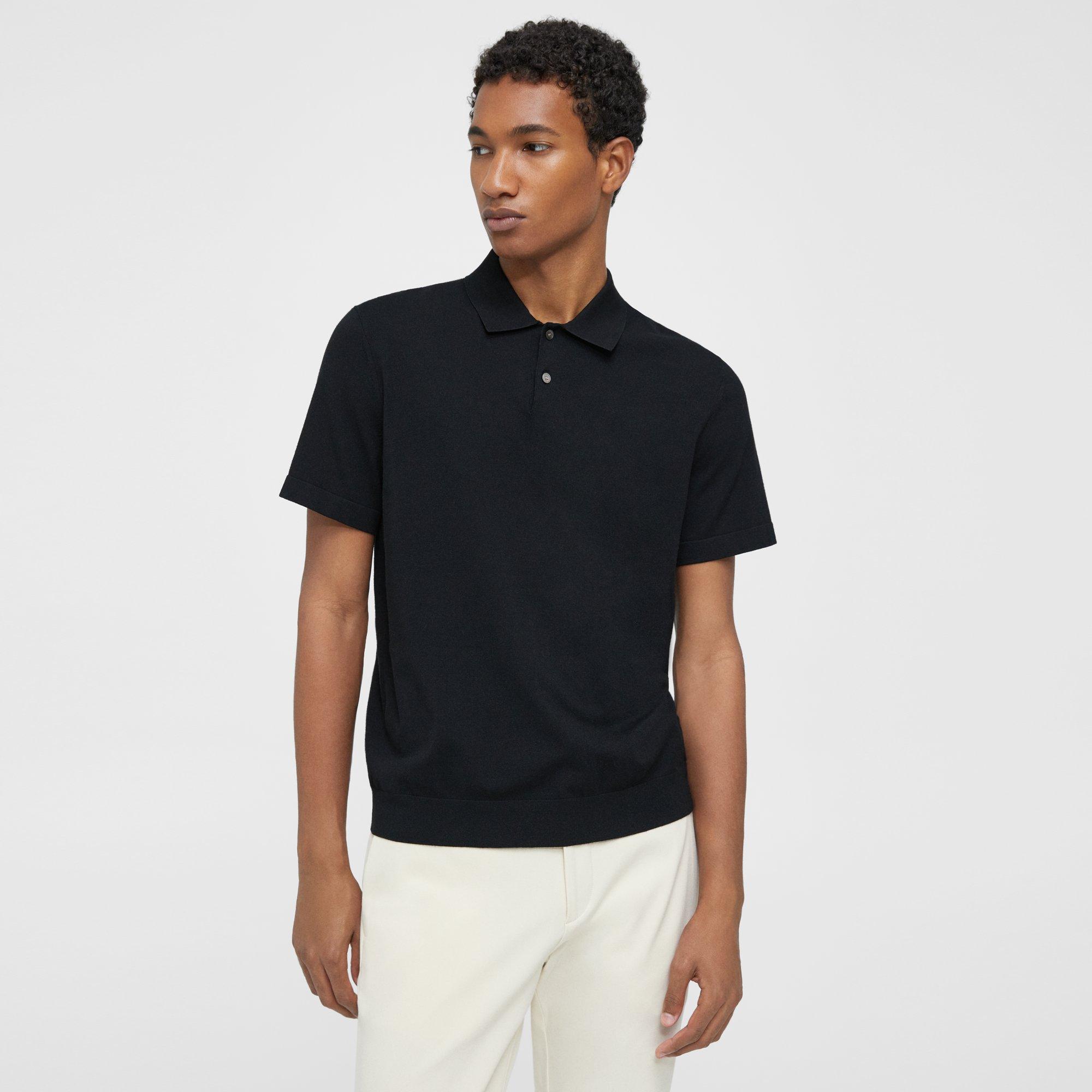 Theory Goris Viscose Blend Short Sleeve Polo In Black/white