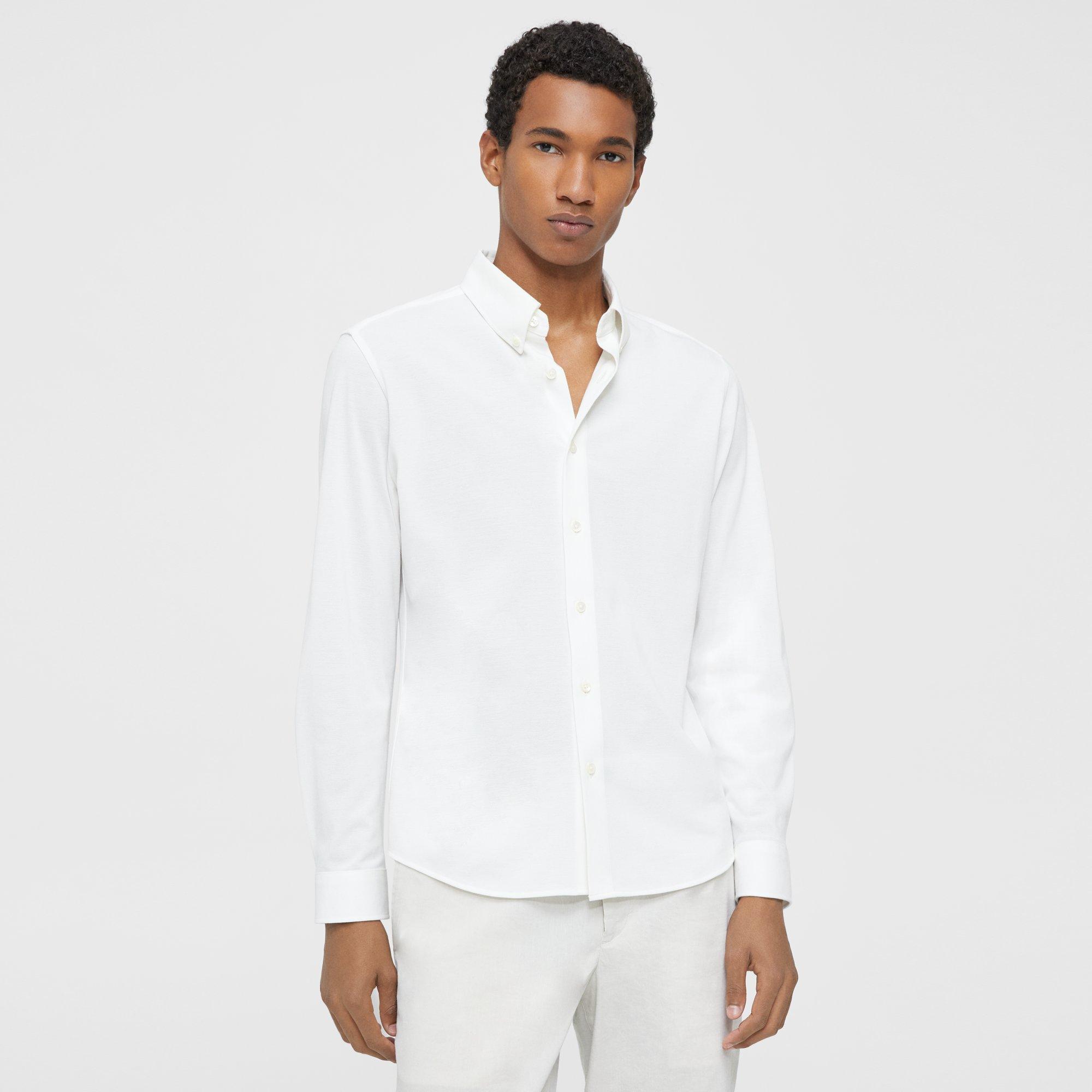 Theory Alfred Shirt In Structured Piqué In Optic White