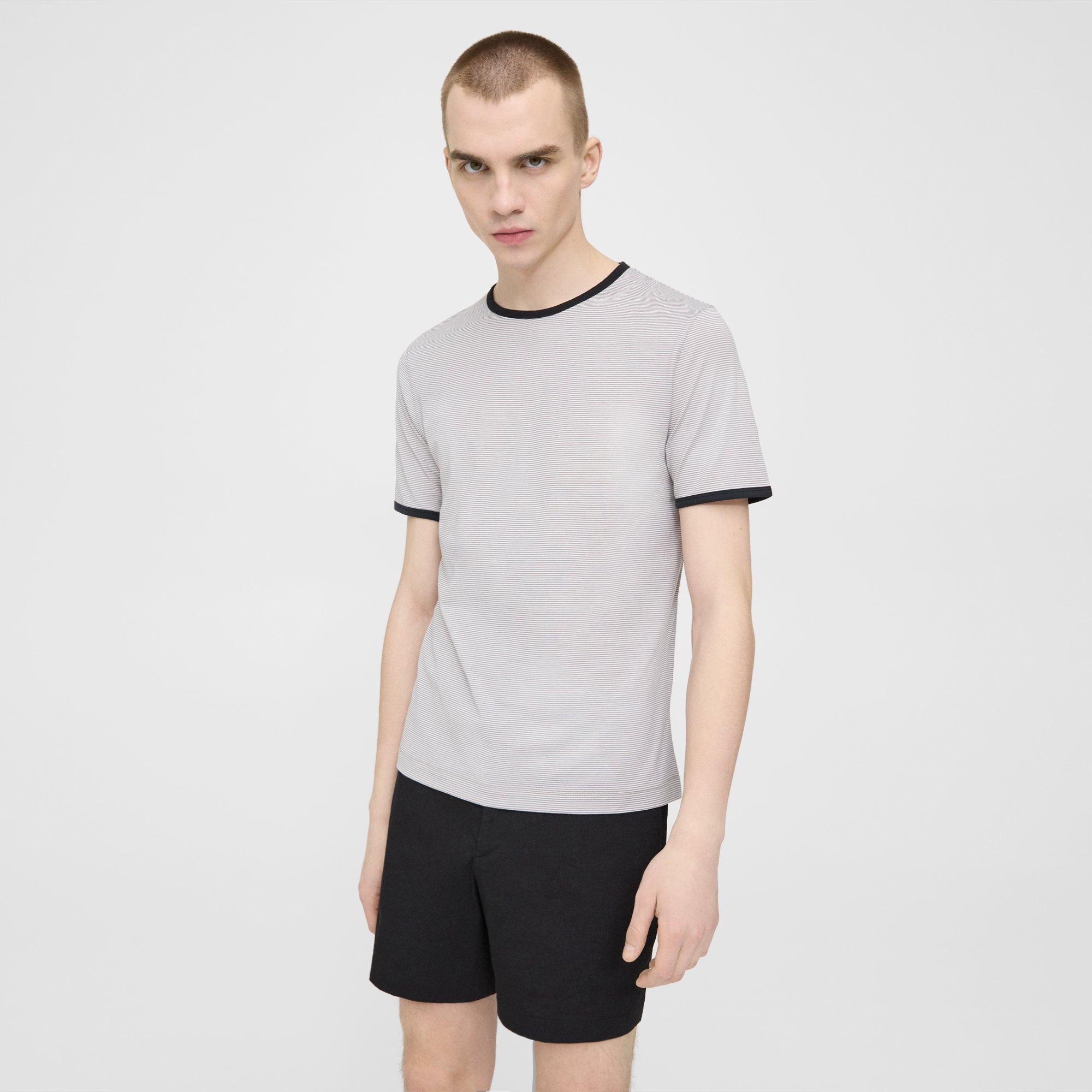 Theory Striped Ringer Tee In Cotton In Force Grey/white