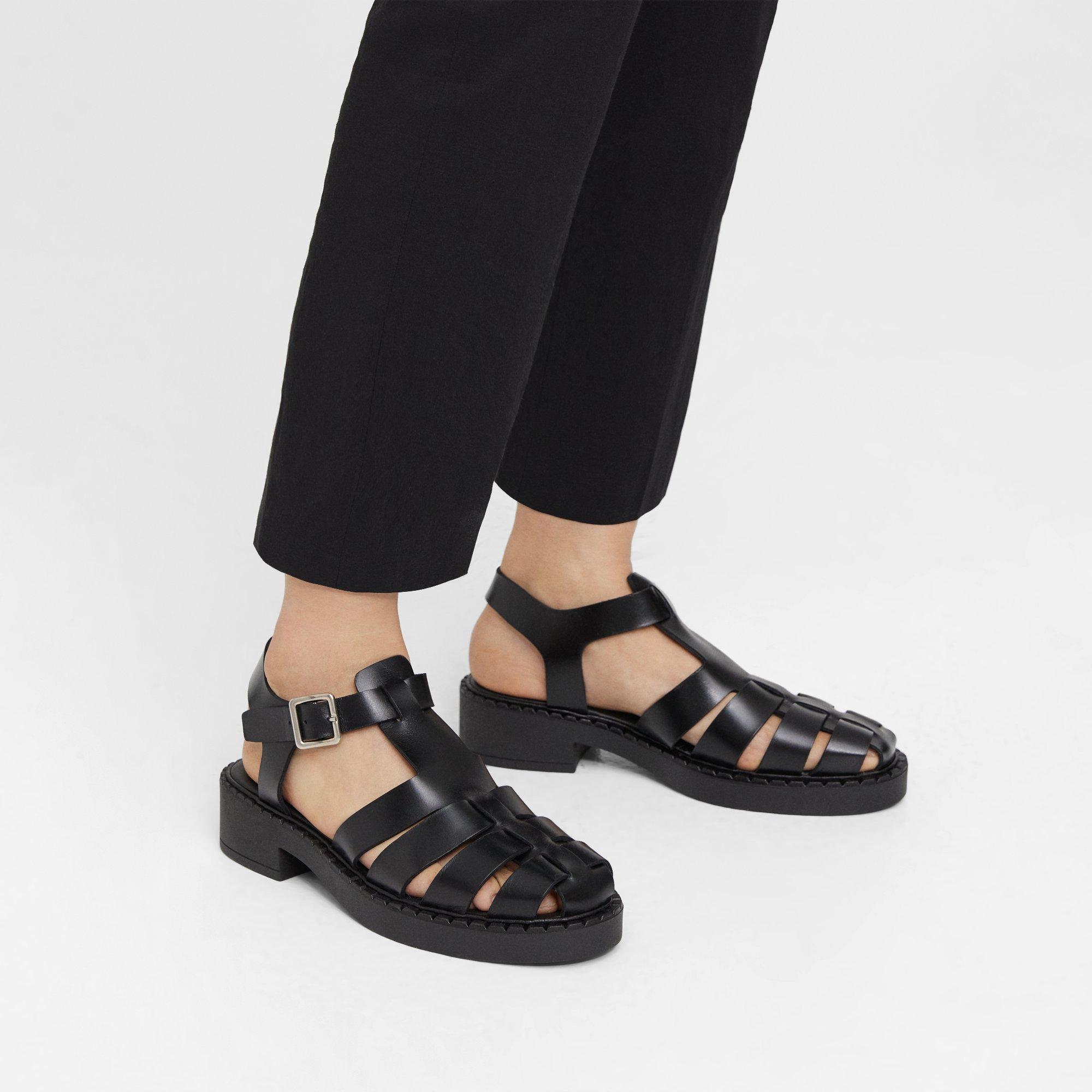 Theory Lug Sole Fisherman Sandal In Leather In Black